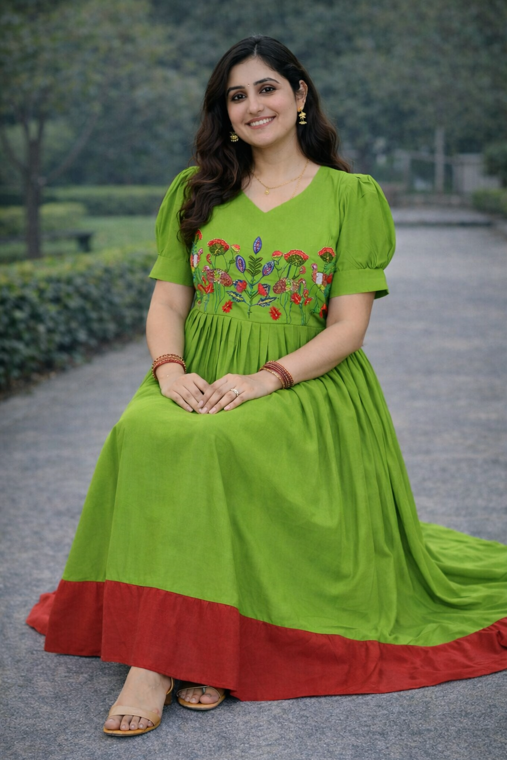 Size-XL} Trending Mul cotton parrot green color frock – Dwanees Online Store