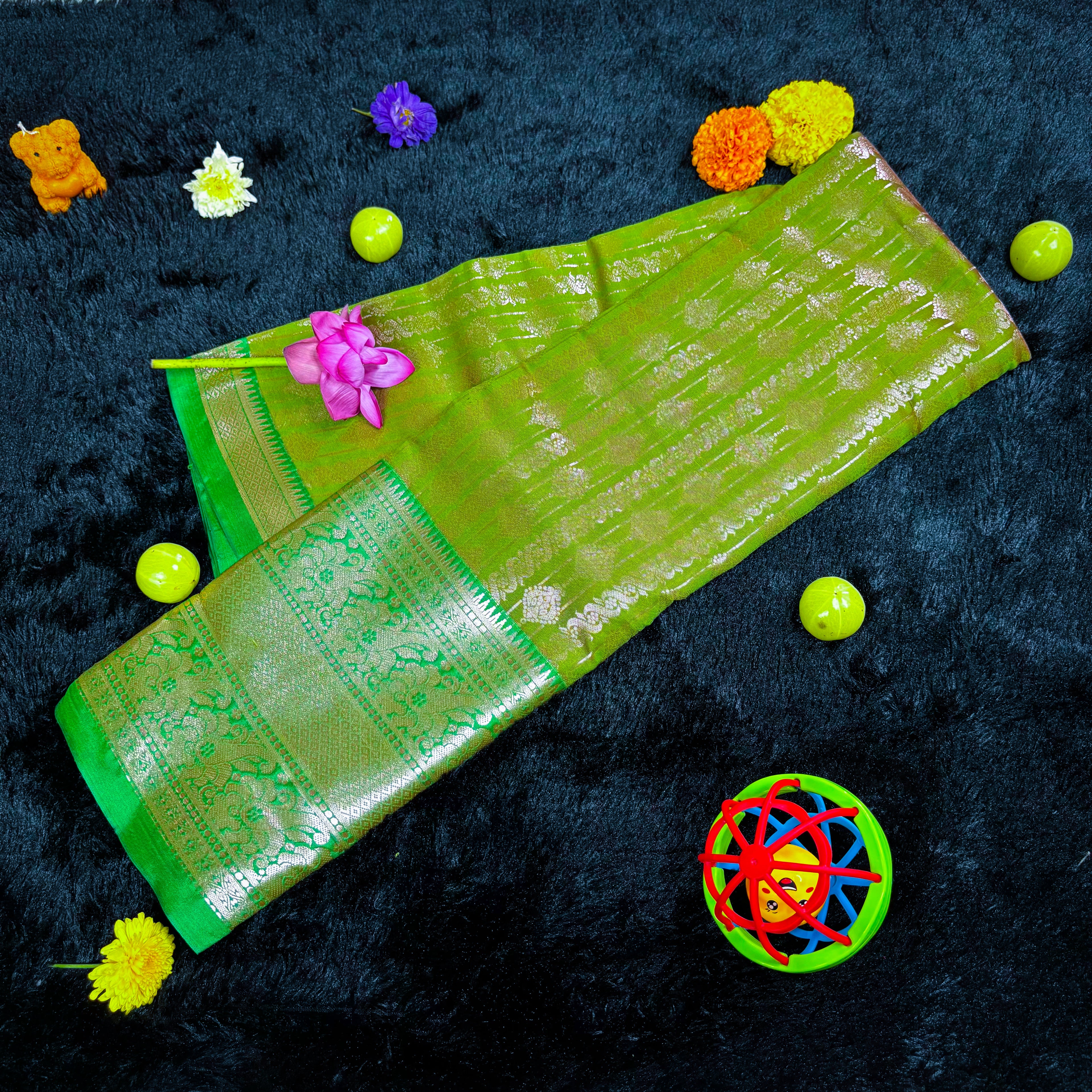 Elegant Parrot Green Silk Saree