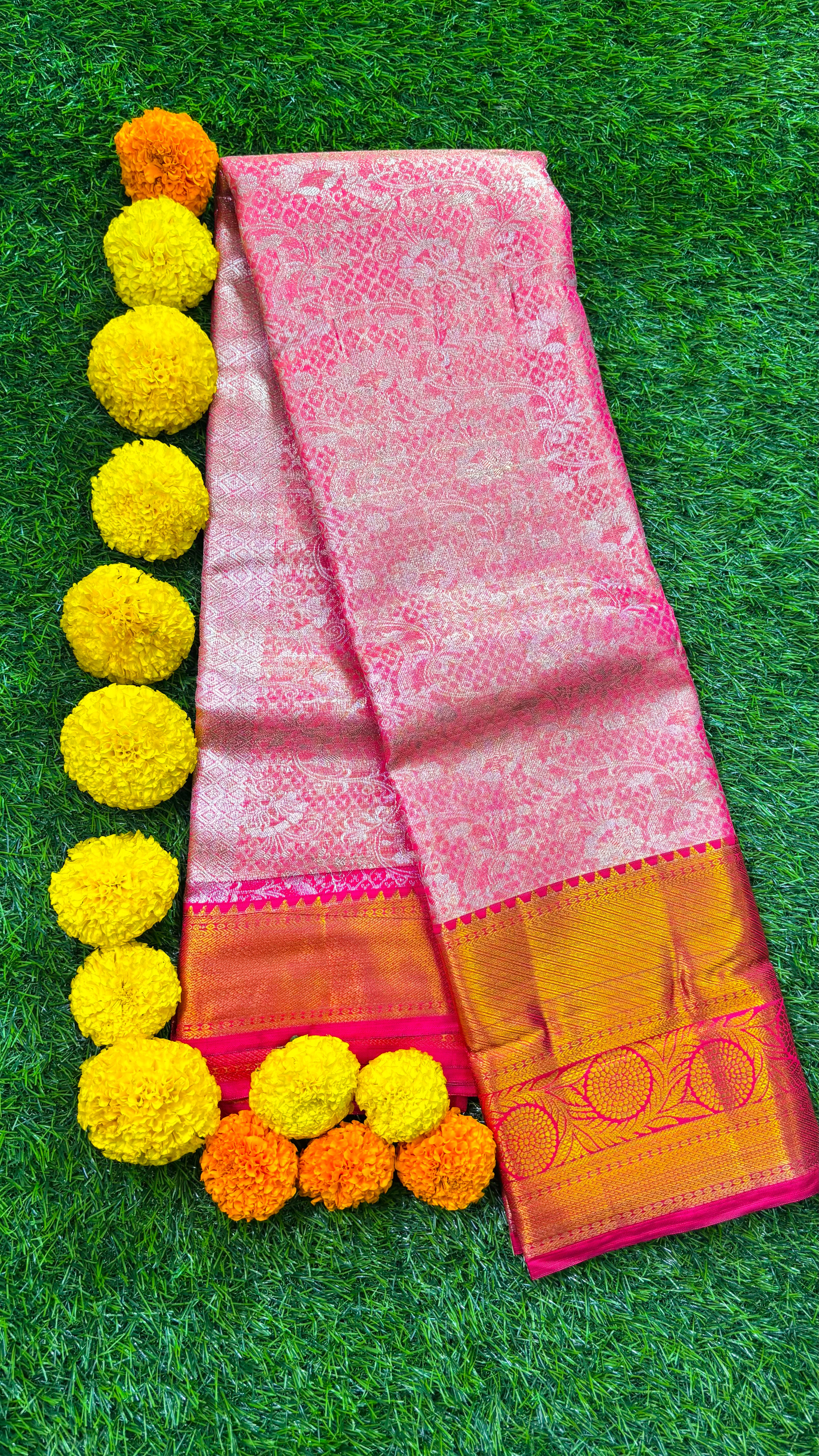 Blush Pink Silk Saree with Rich Golden Zari Border