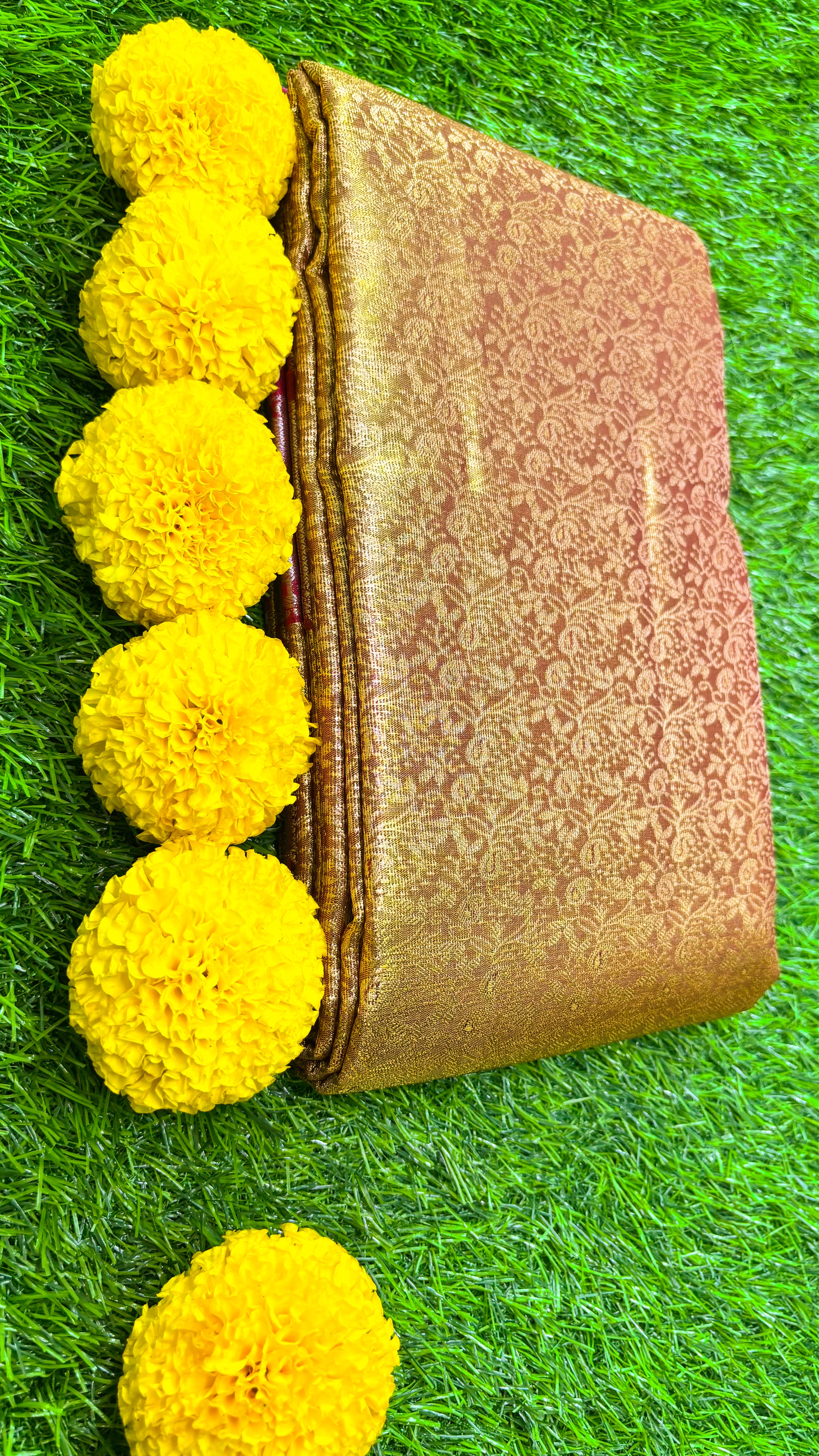 Golden Yellow Silk Saree with Rich Pink Zari Border