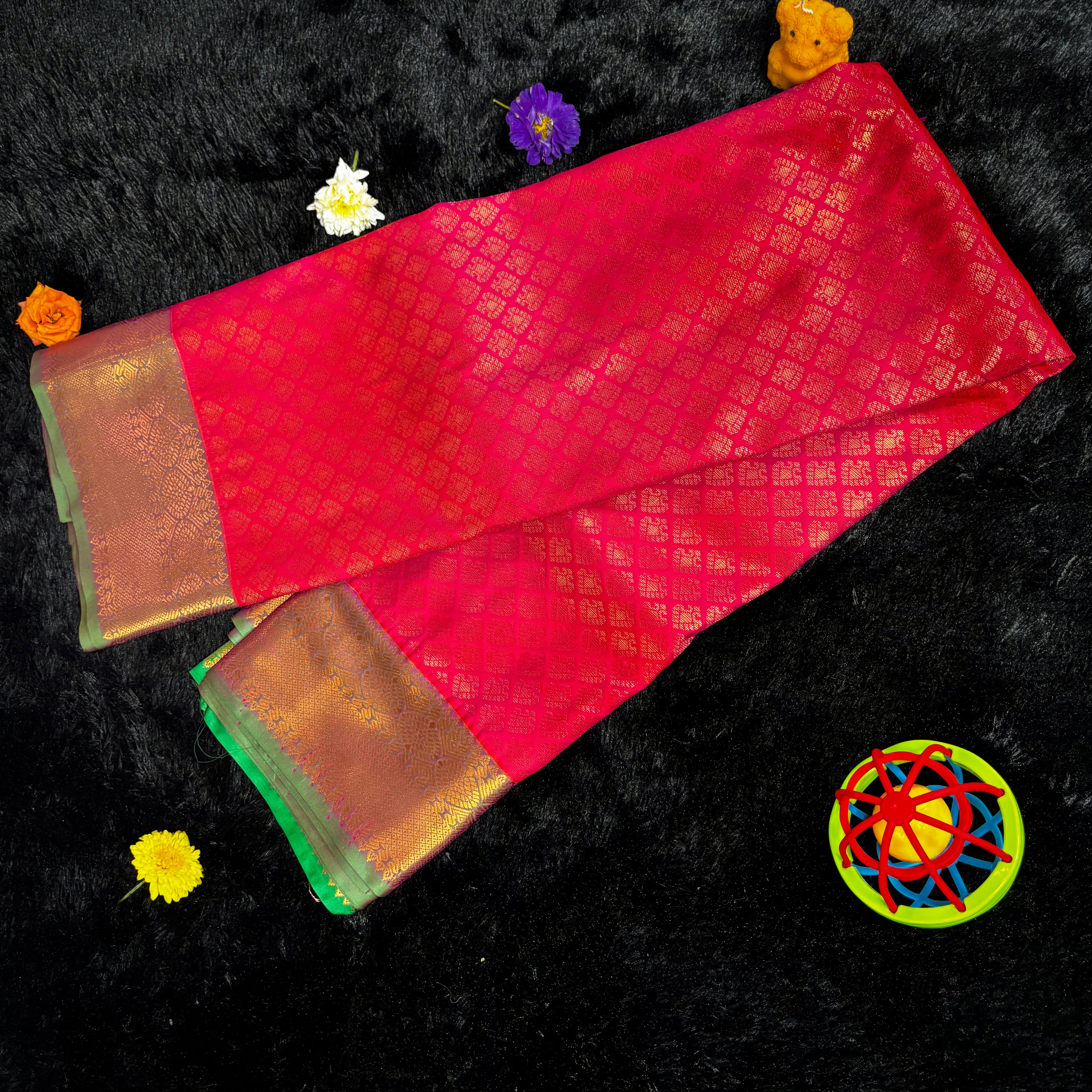 Classic Red Silk Saree with Antique Golden Zari Border