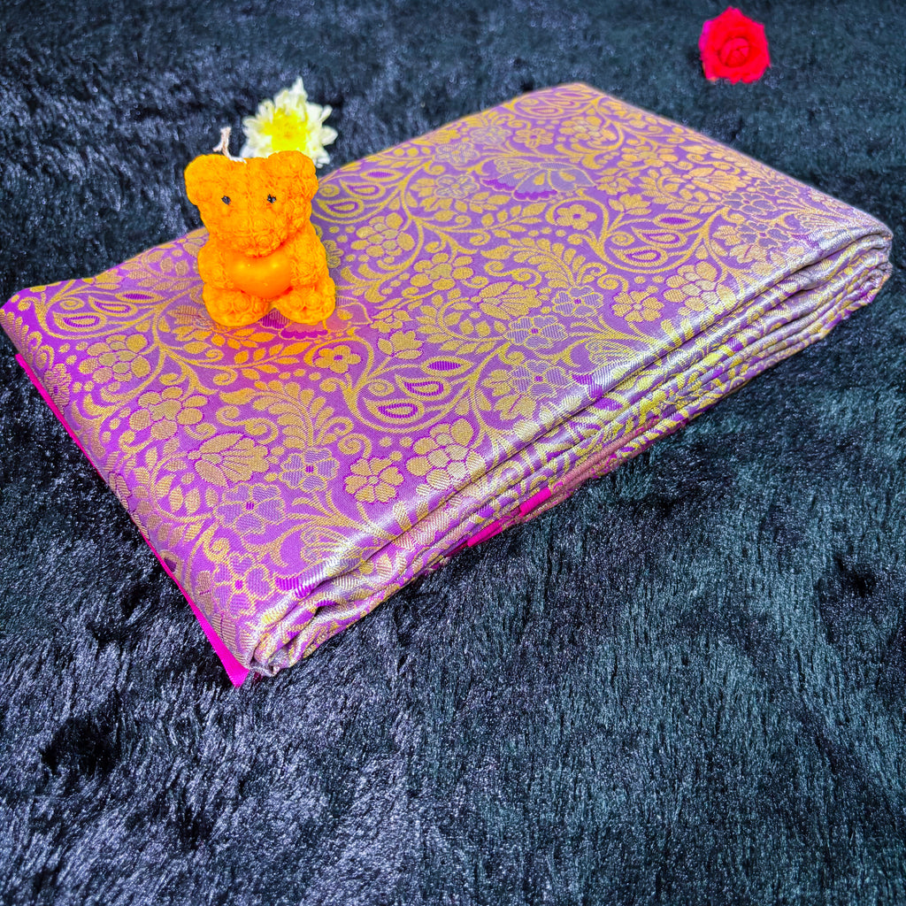 Royal Lavender Silk Saree with Rich Pink Zari Border