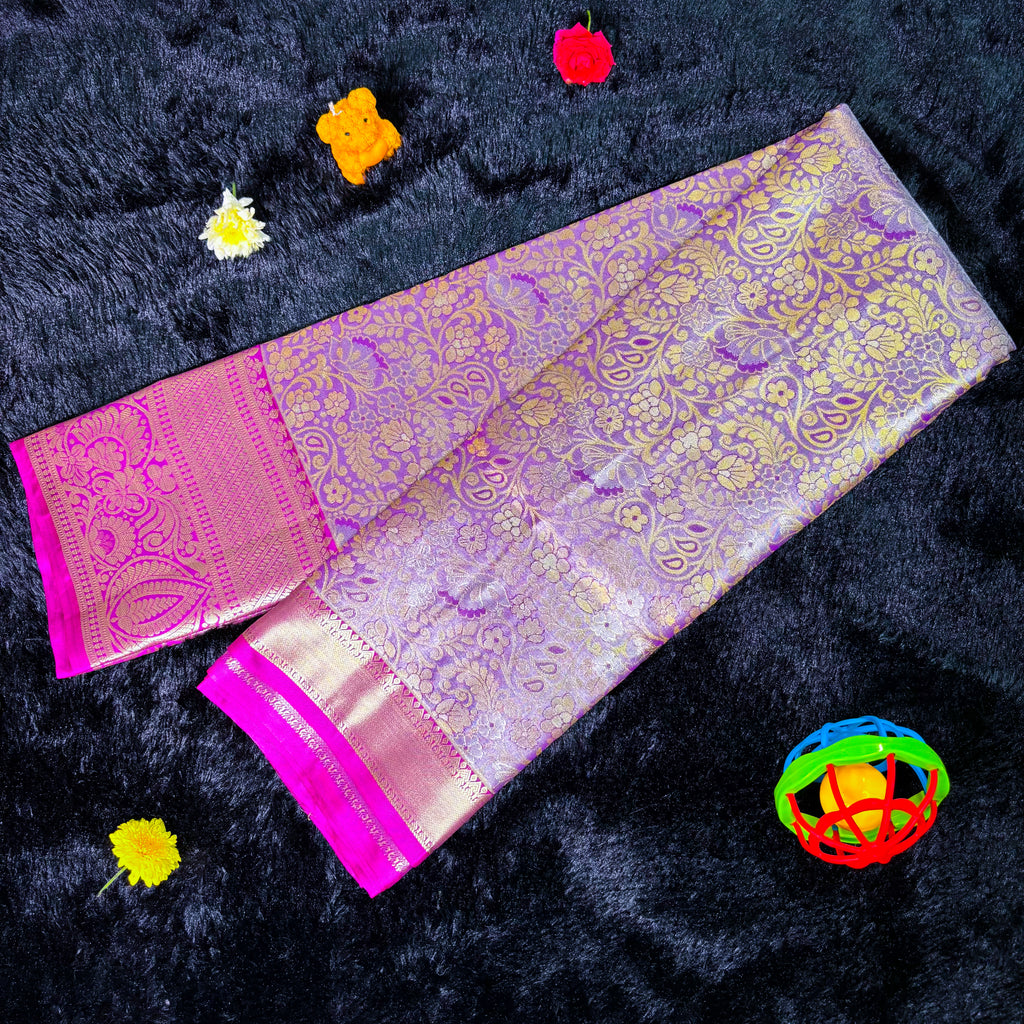 Royal Lavender Silk Saree with Rich Pink Zari Border