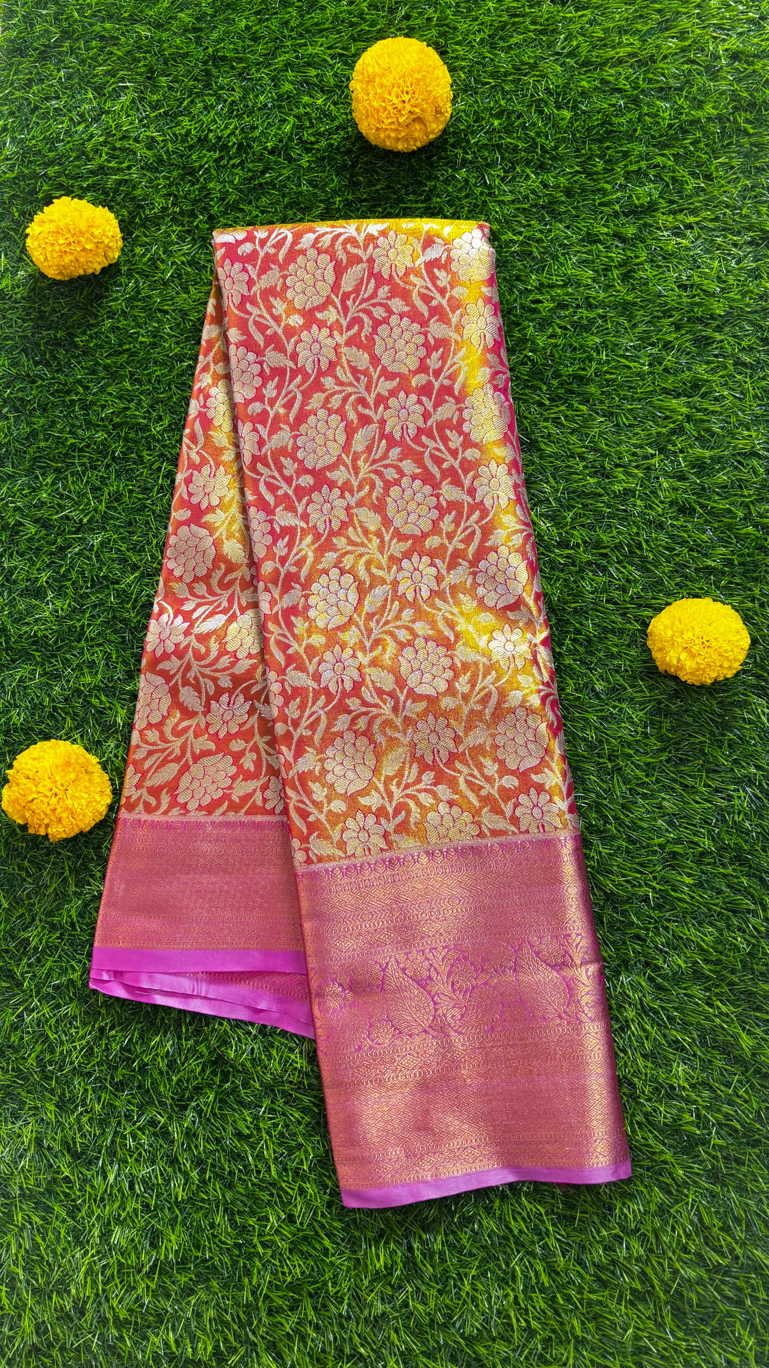 Charming Pink & Gold Silk Saree – A Blend of Grace and Glamour