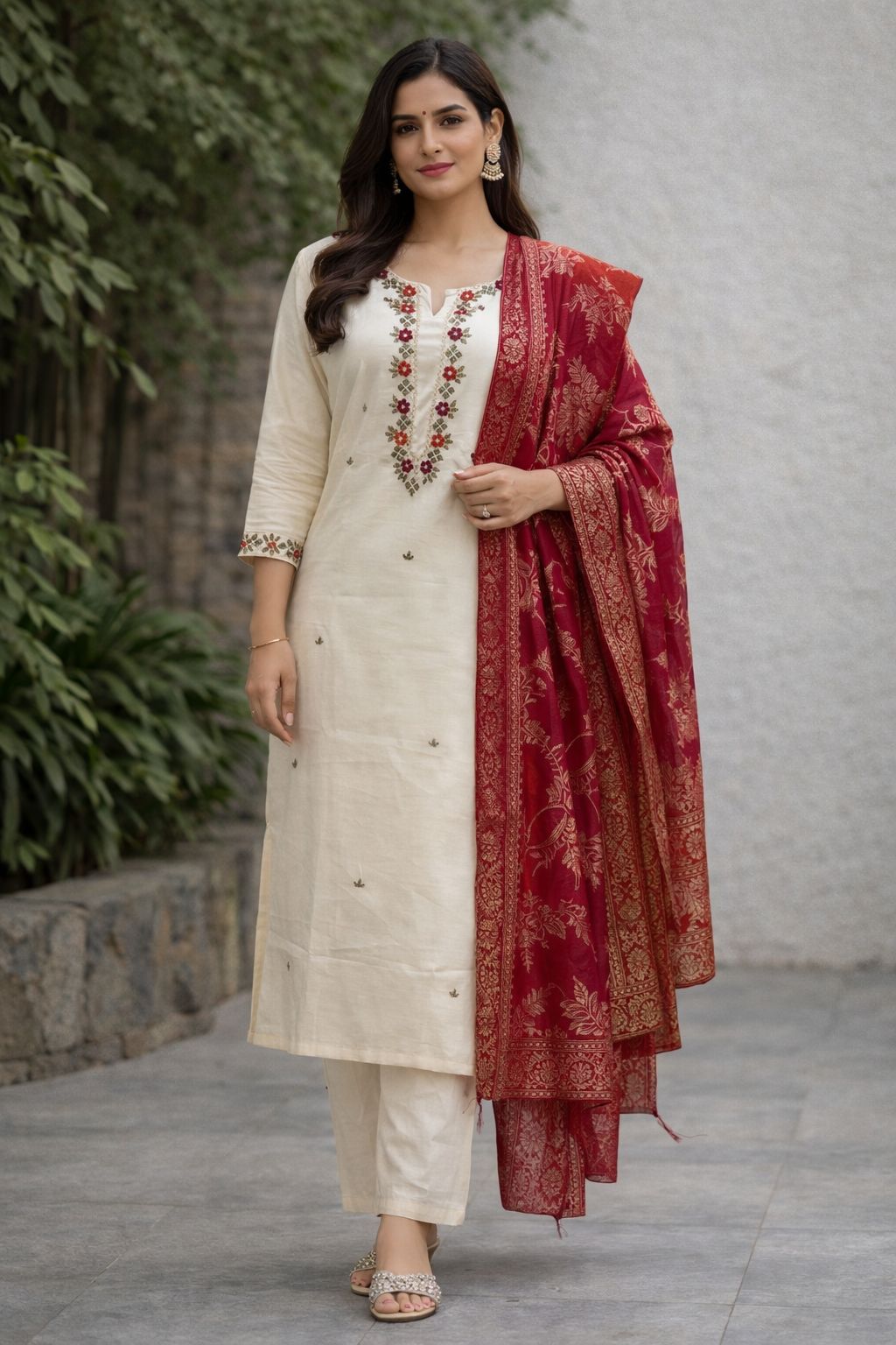 Beautiful Off white Maggam work 3 piece suit set