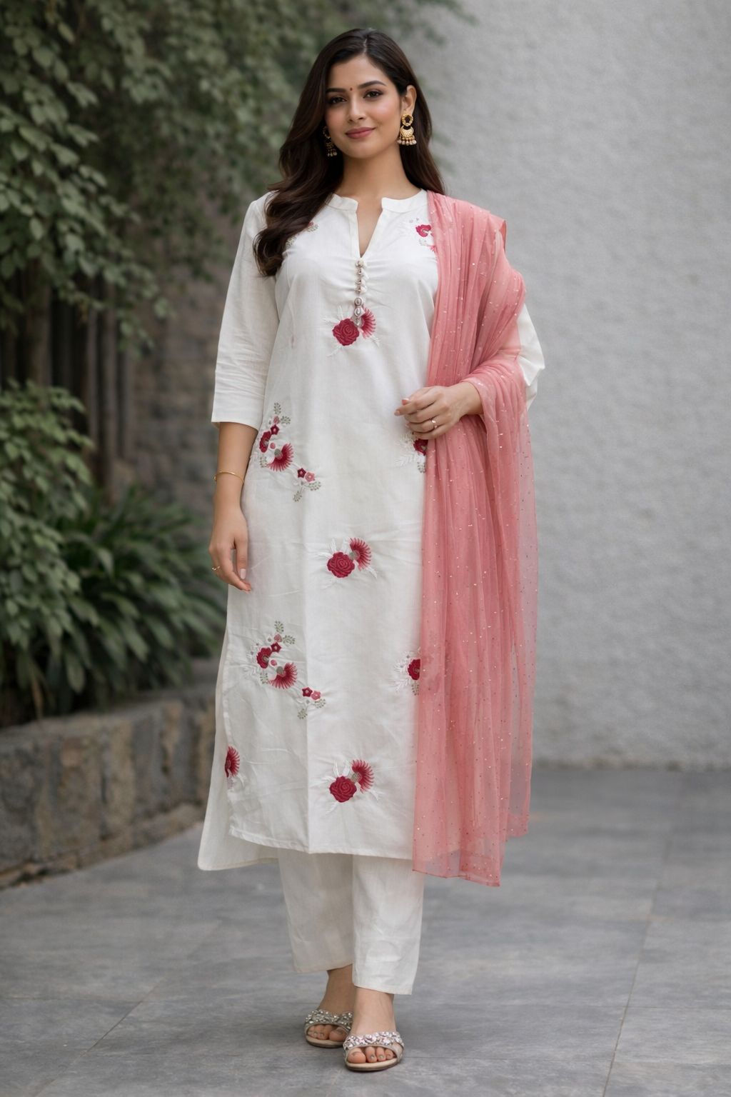 Beautiful white colour 3 piece suit set