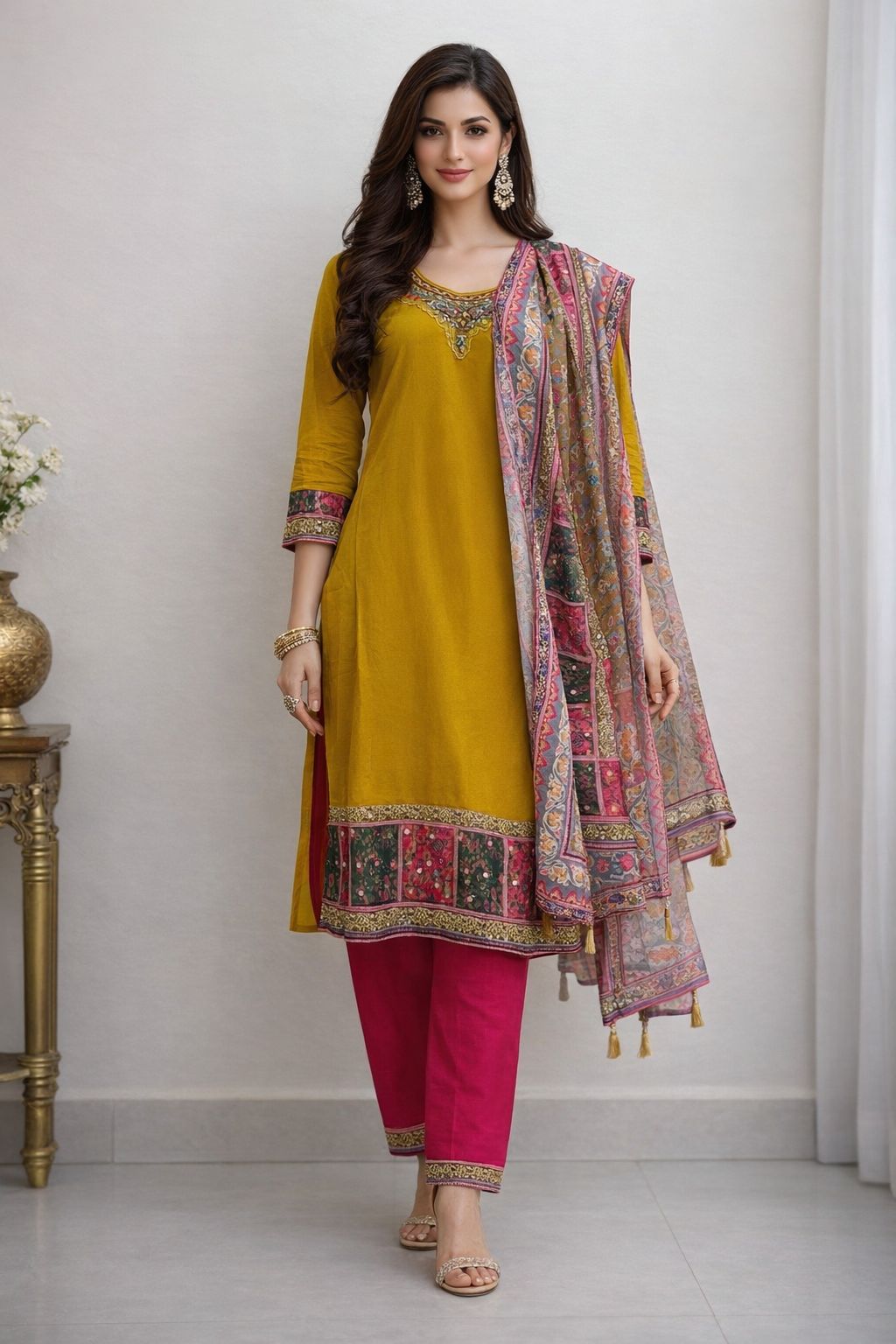 Beautiful Mustard Yellow Color 3 Piece set dress