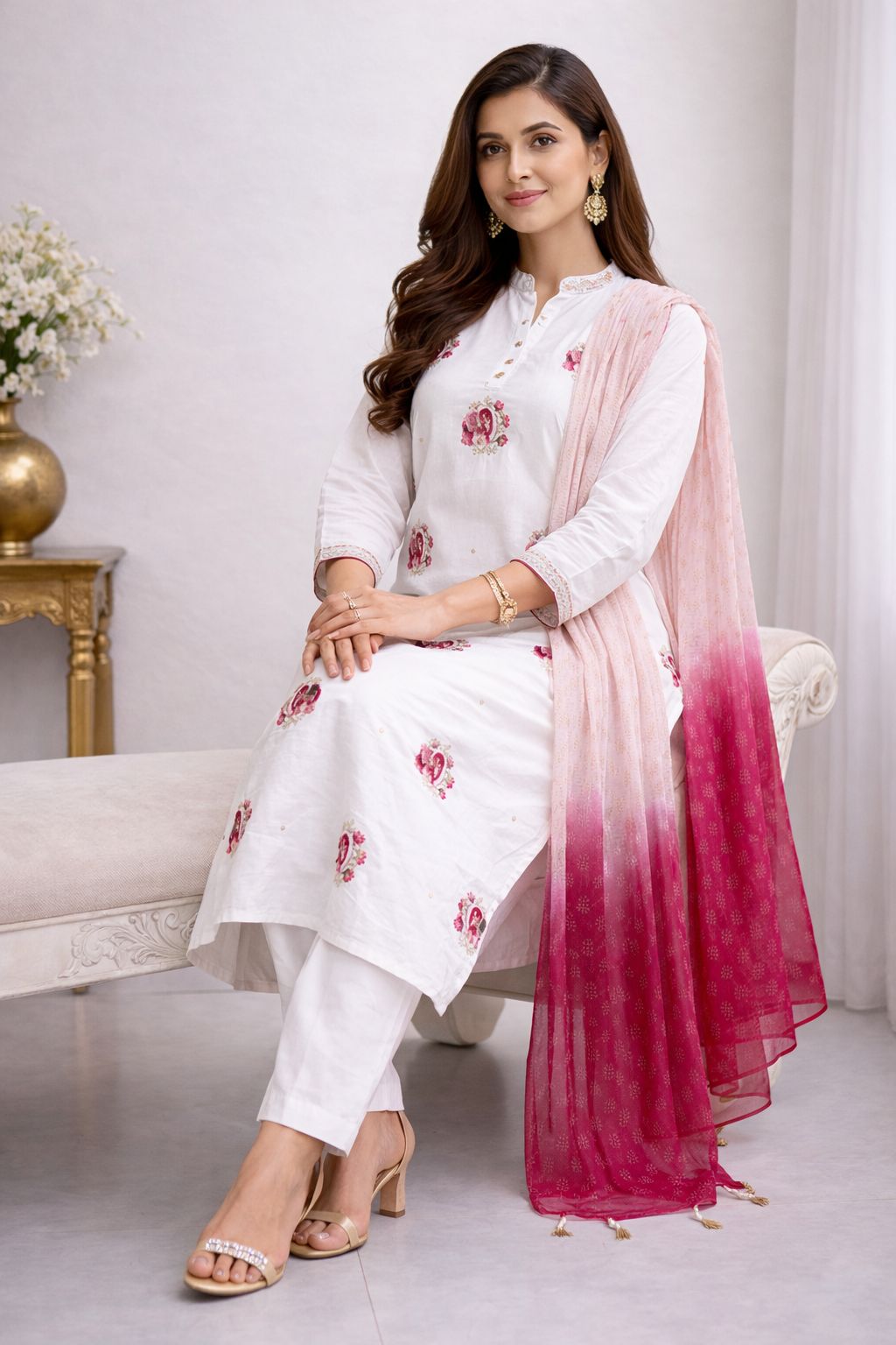 {Size -L} Beautiful White colour 3 piece suit