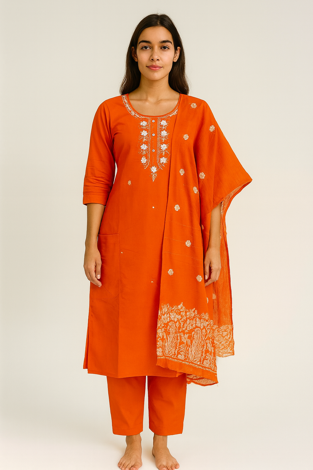 Beautiful orange maggam work suit set