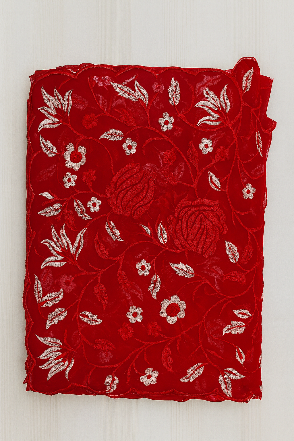 Red colour Embroidery work saree