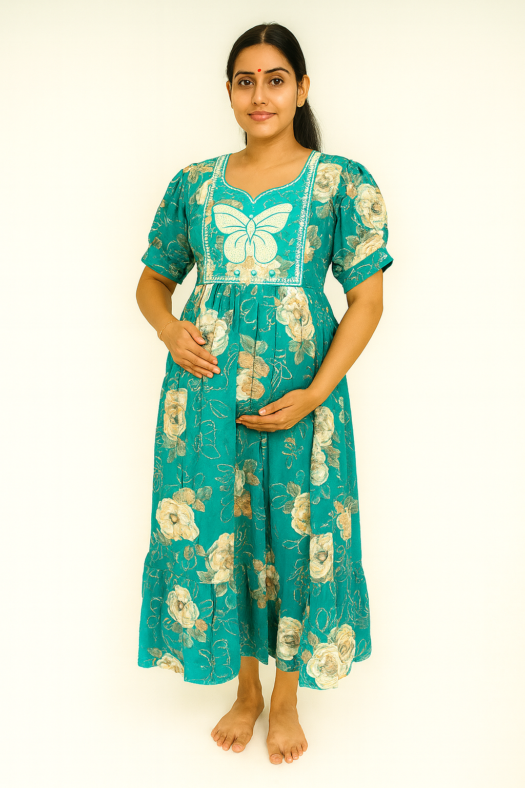 Beautiful Peacock Green Maternity Dress