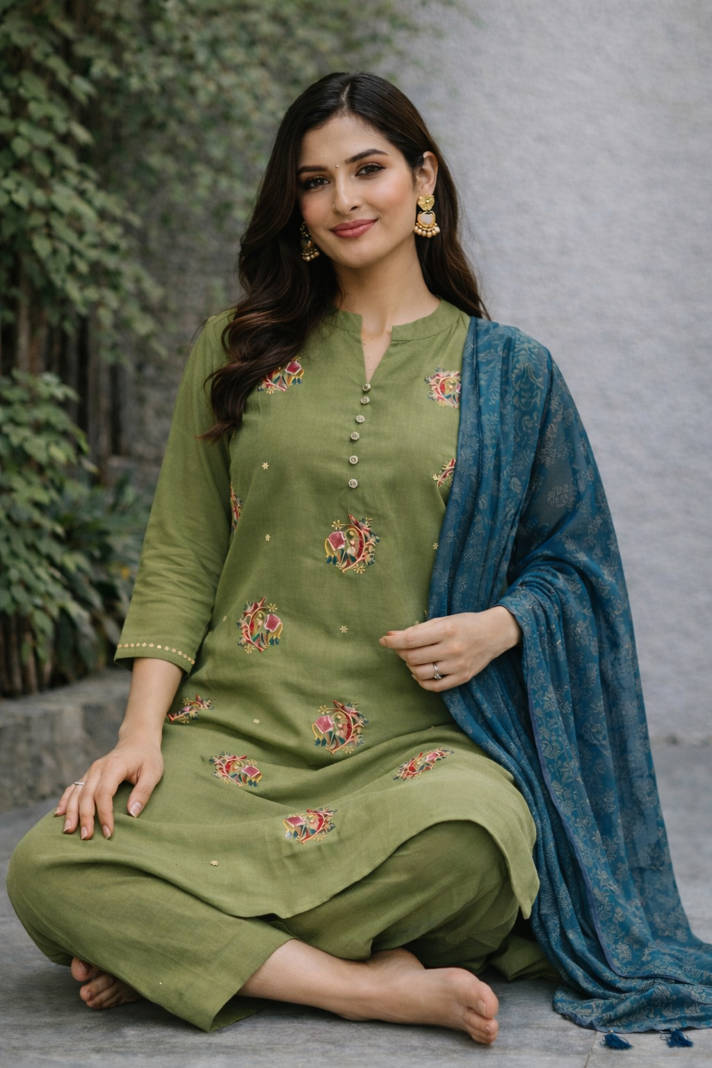 {Size-3xl} Beautiful olive green color 3 Piece suit set