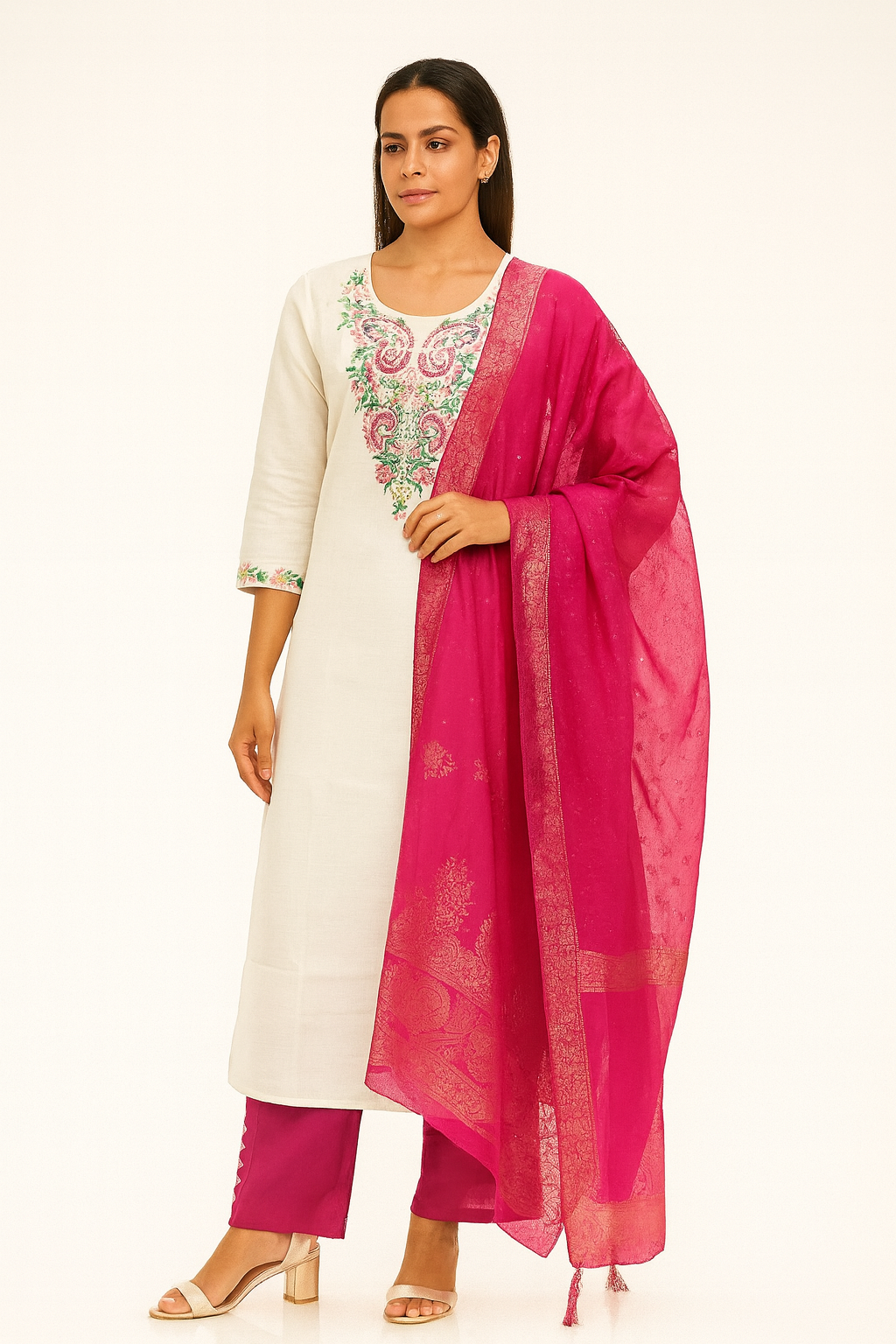 Beautiful white colour 3piece set dress  {D3PWh32}