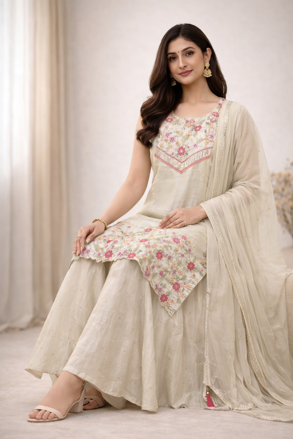 {Size-L} Beautiful white color ghararah with heavy work