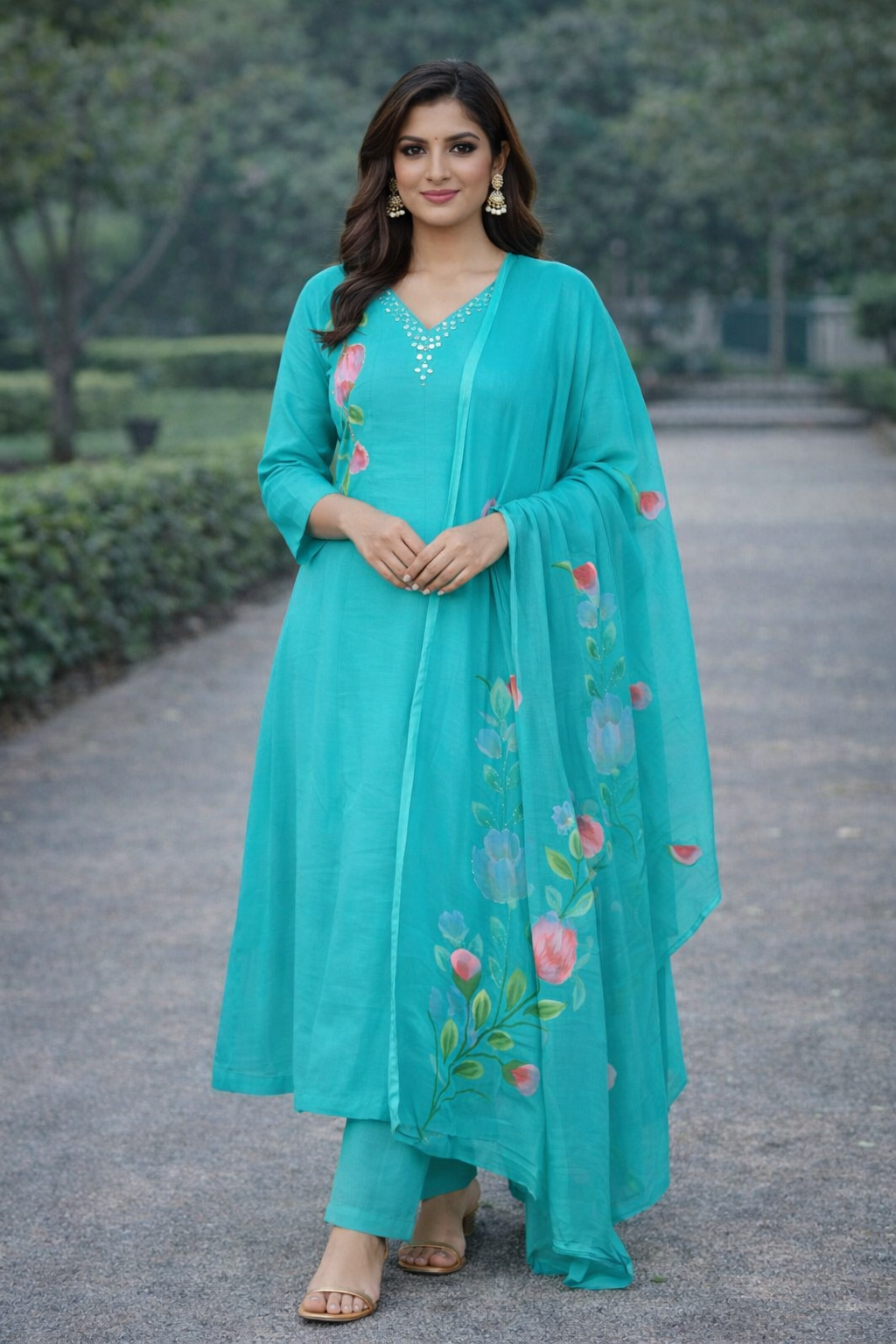Size-3xl Trending Mul cotton brush paint anarkali 3 piece suit set