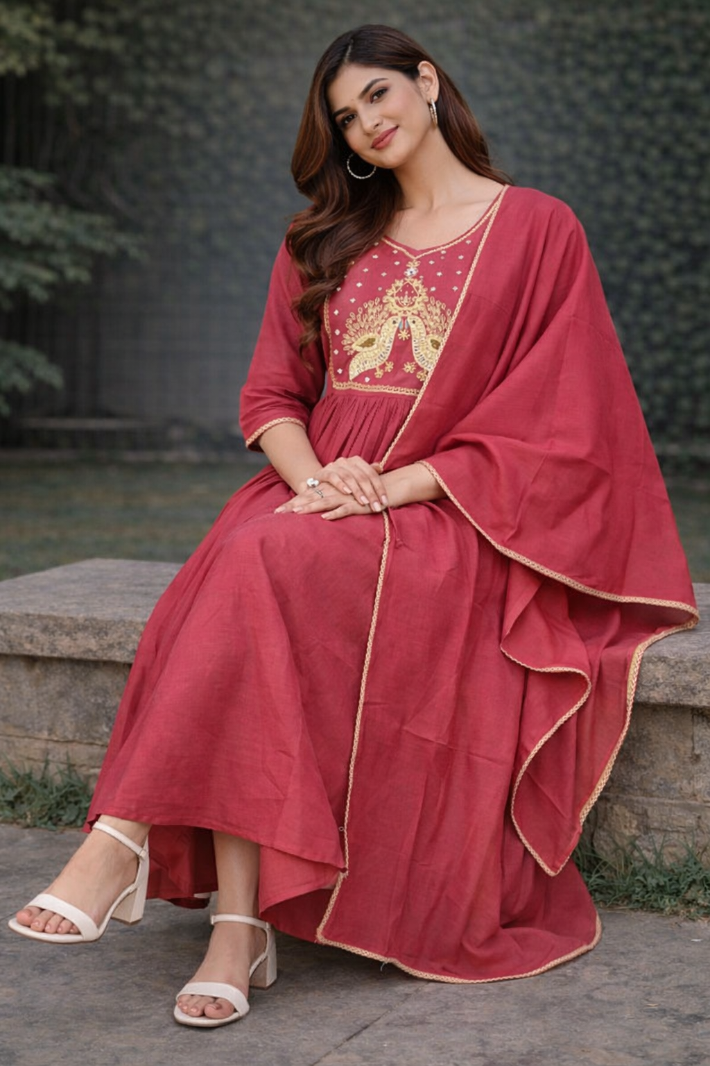 Size-3xl Beautiful  peach 3 piece anarkali suit set