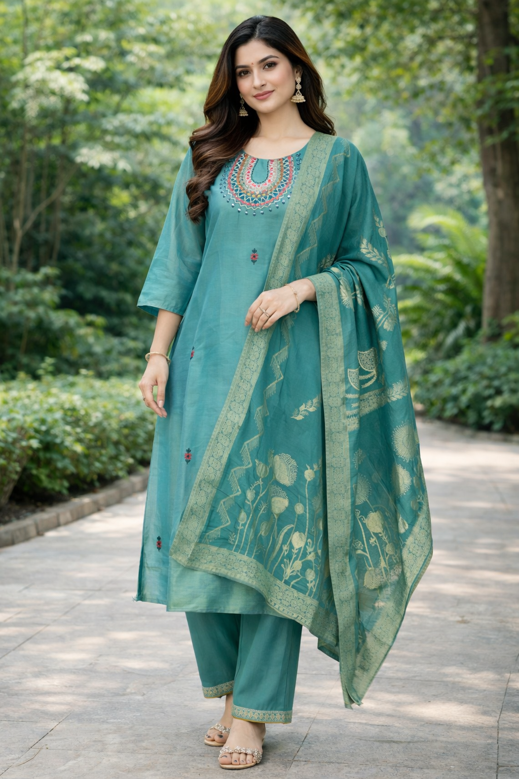 Size-3xl Beautiful Glass green colour 3 piece suit set