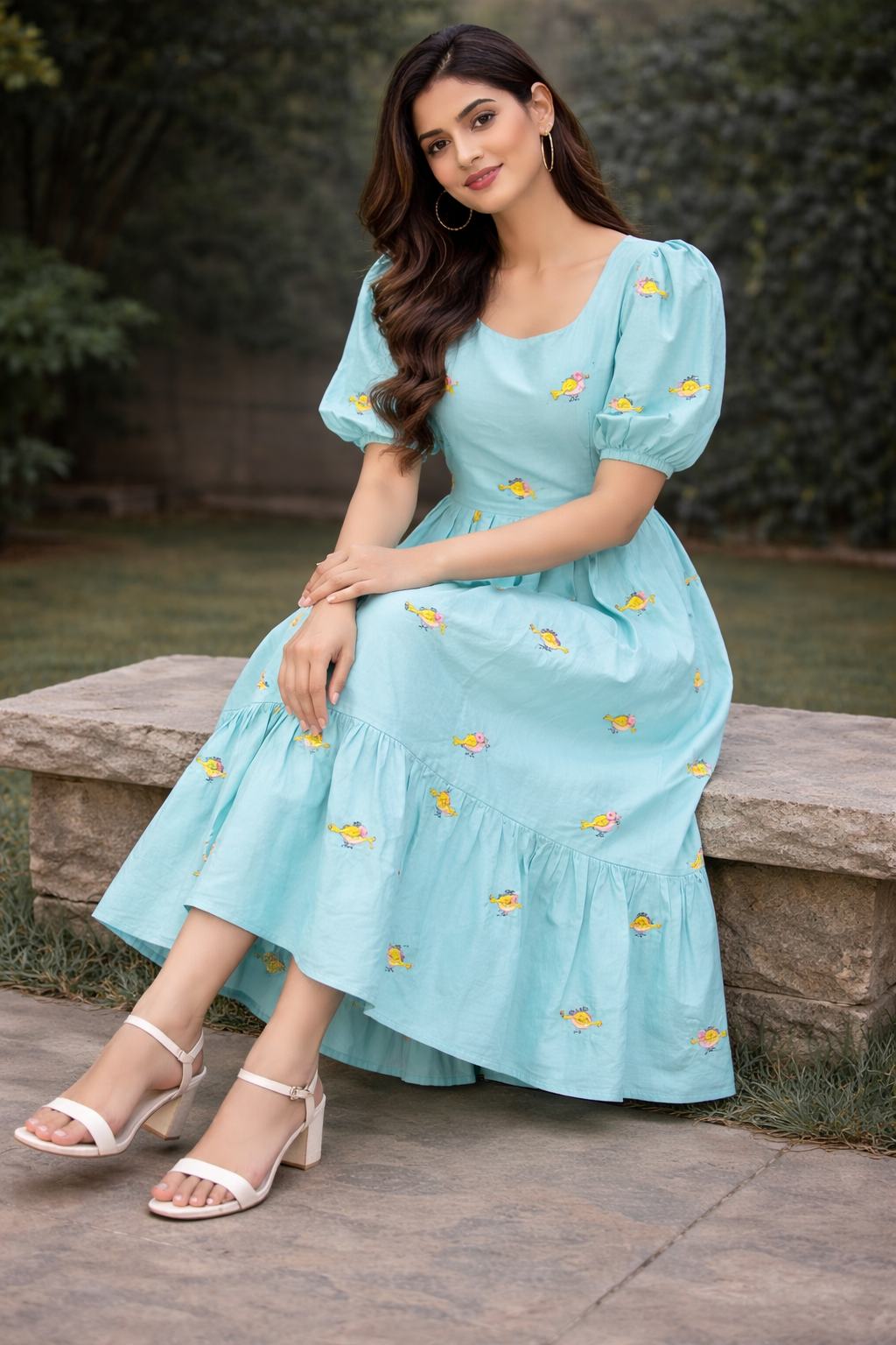 Size-L Trending Mul cotton frock in pastel blue