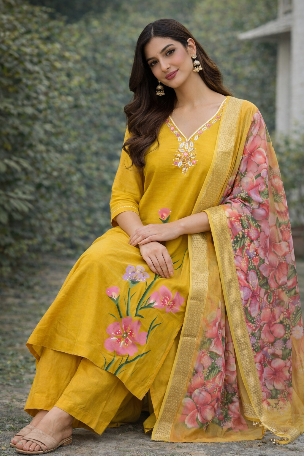 {Size-L} Beautiful mustard yellow 3 piece suit set