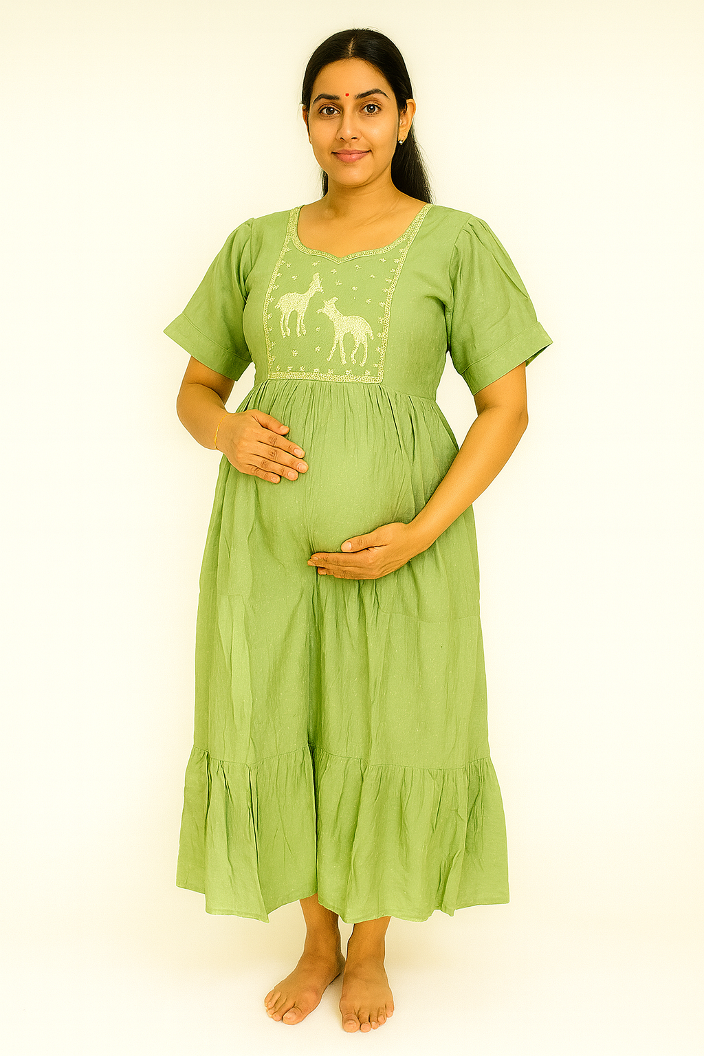 Beautiful parrot green cotton maternity dress