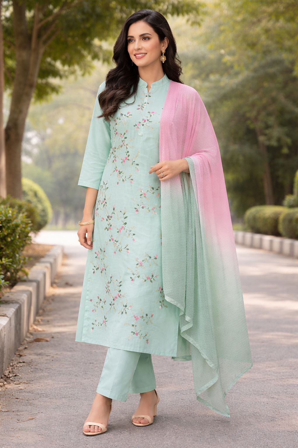 Size-XXL Beautiful pastel green color 3 piece suit set