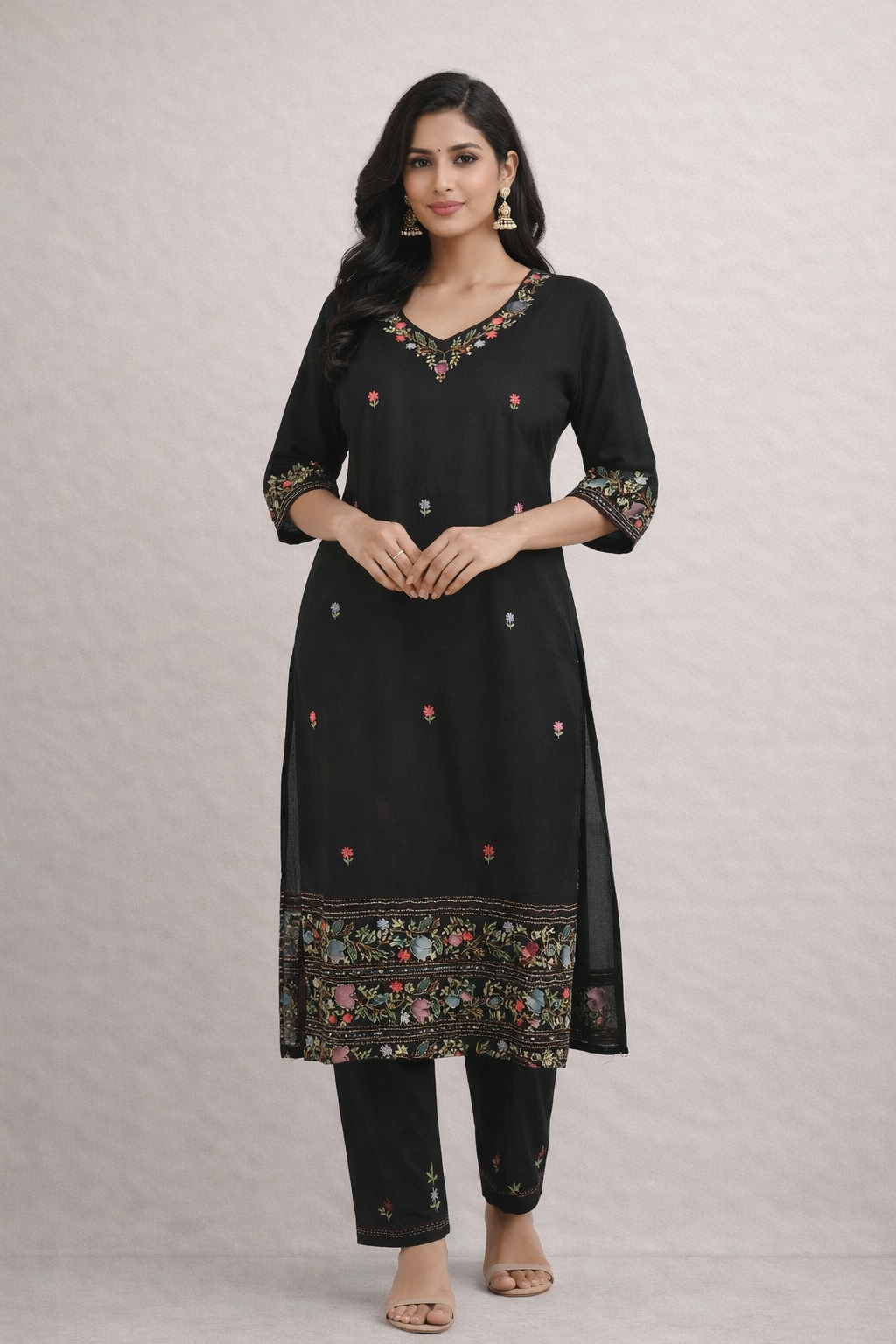 Size-3XL Beautiful black color 2 piece set pure cotton with beautiful heavy thread work