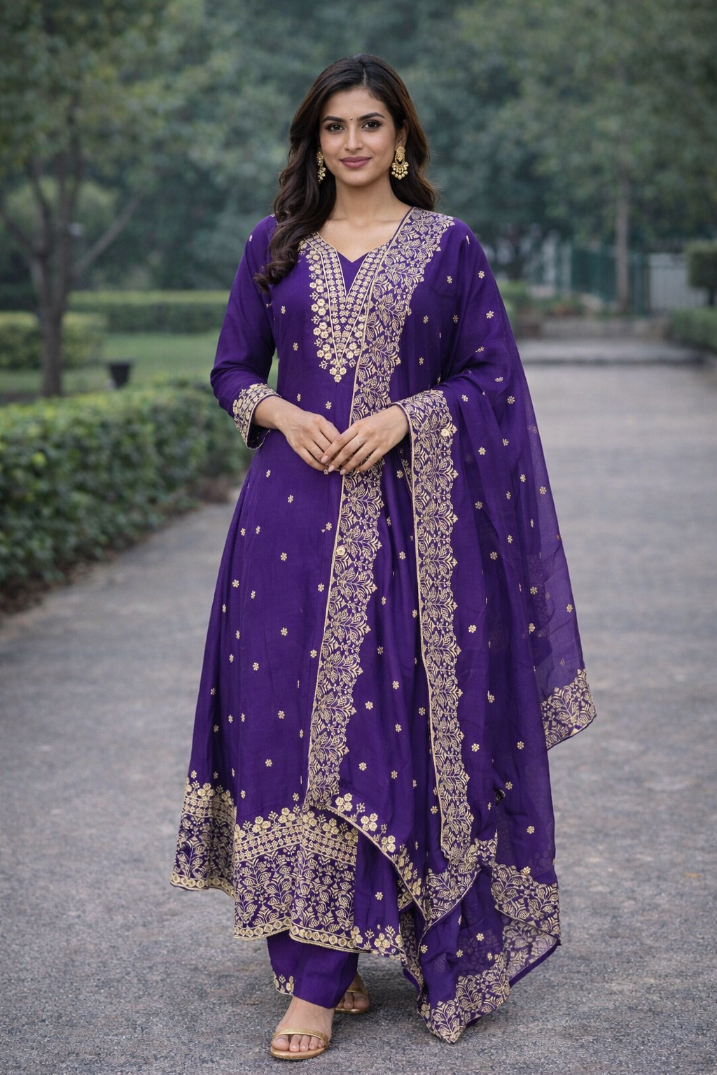 Size-3xl Blossom violet color 3 piece anarkali suit set