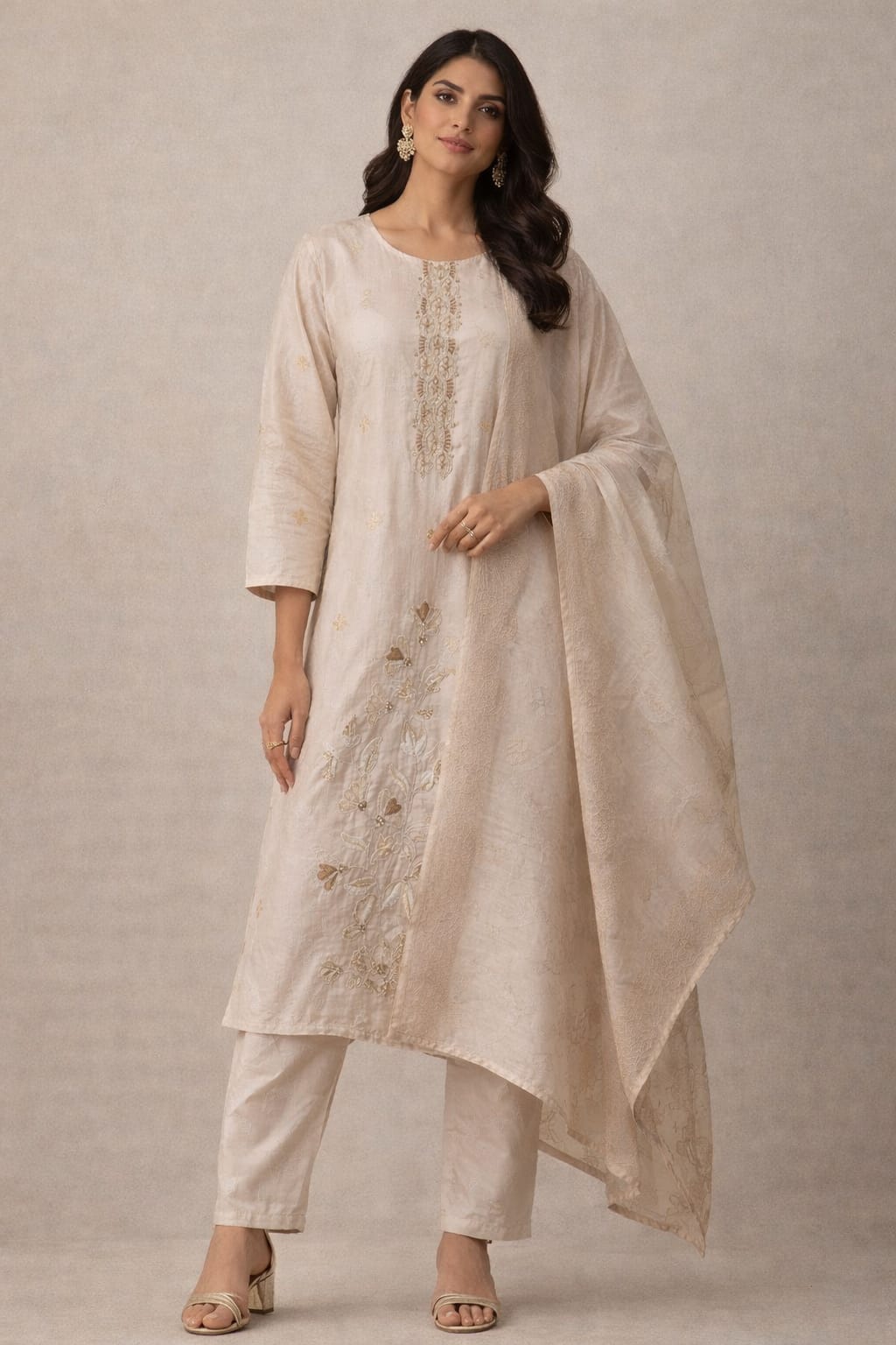 {Size-XXL} Graceful cream color maggam work 3 piece set