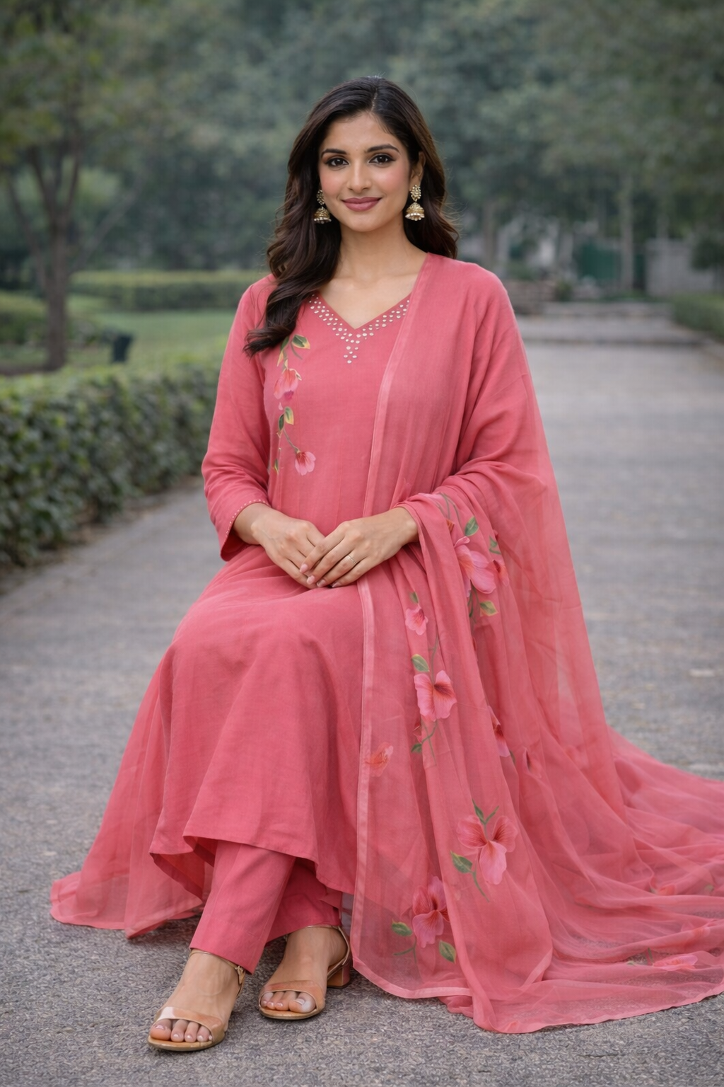 Size-3xl Trending Mul cotton brush paint anarkali 3 piece suit set