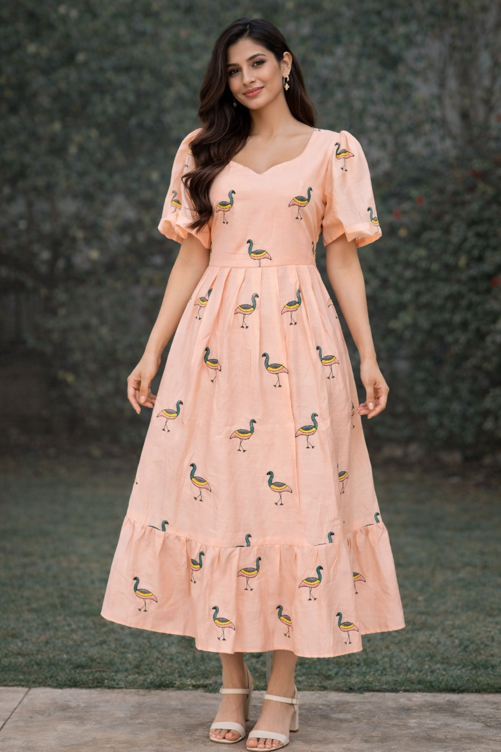 Size-M Trending Mul cotton frock on pastel orange