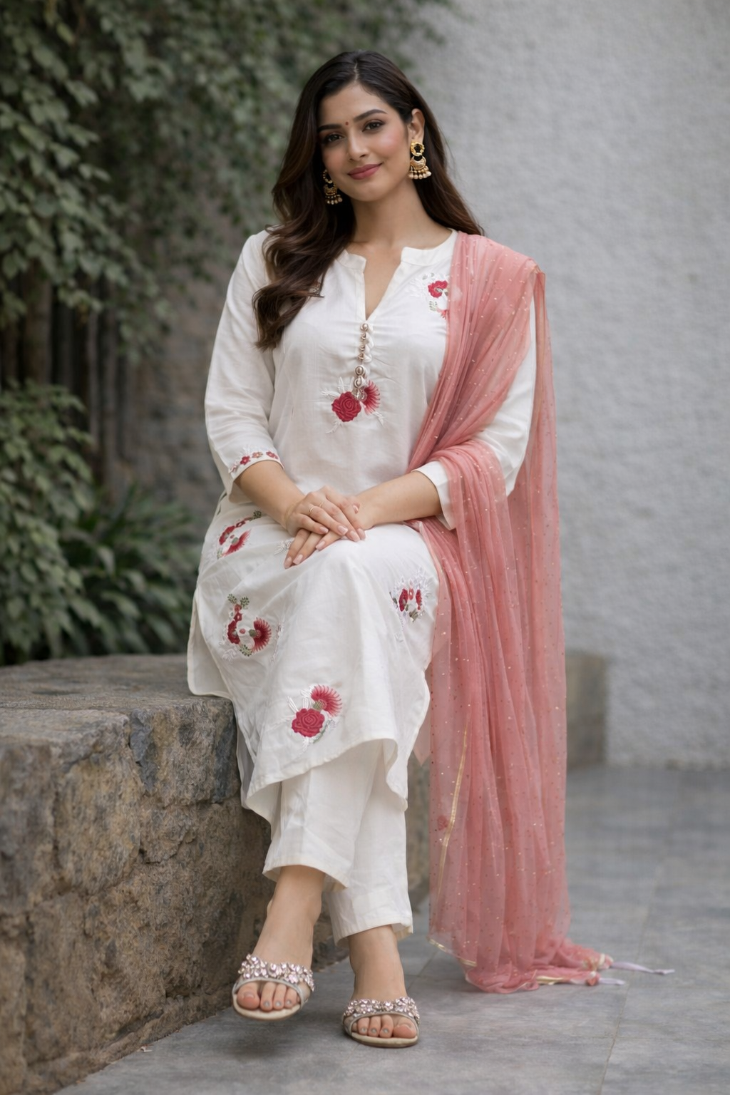 Beautiful white colour 3 piece suit set