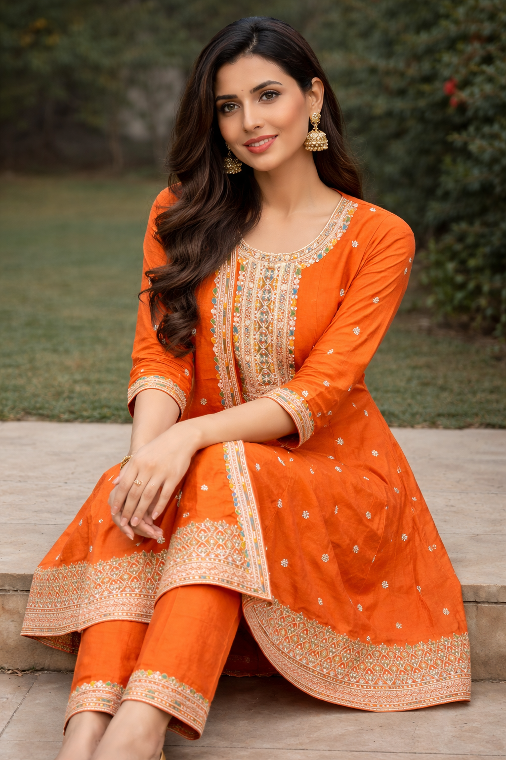 Size-3xl Trending orange anarkali suit set