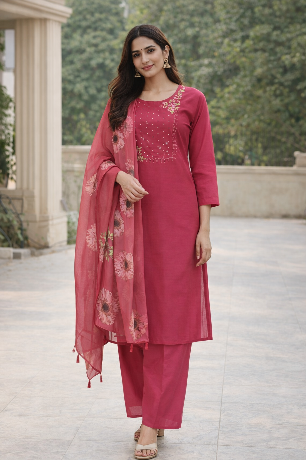 Size-3xl Trending dark pink 3 piece suit set