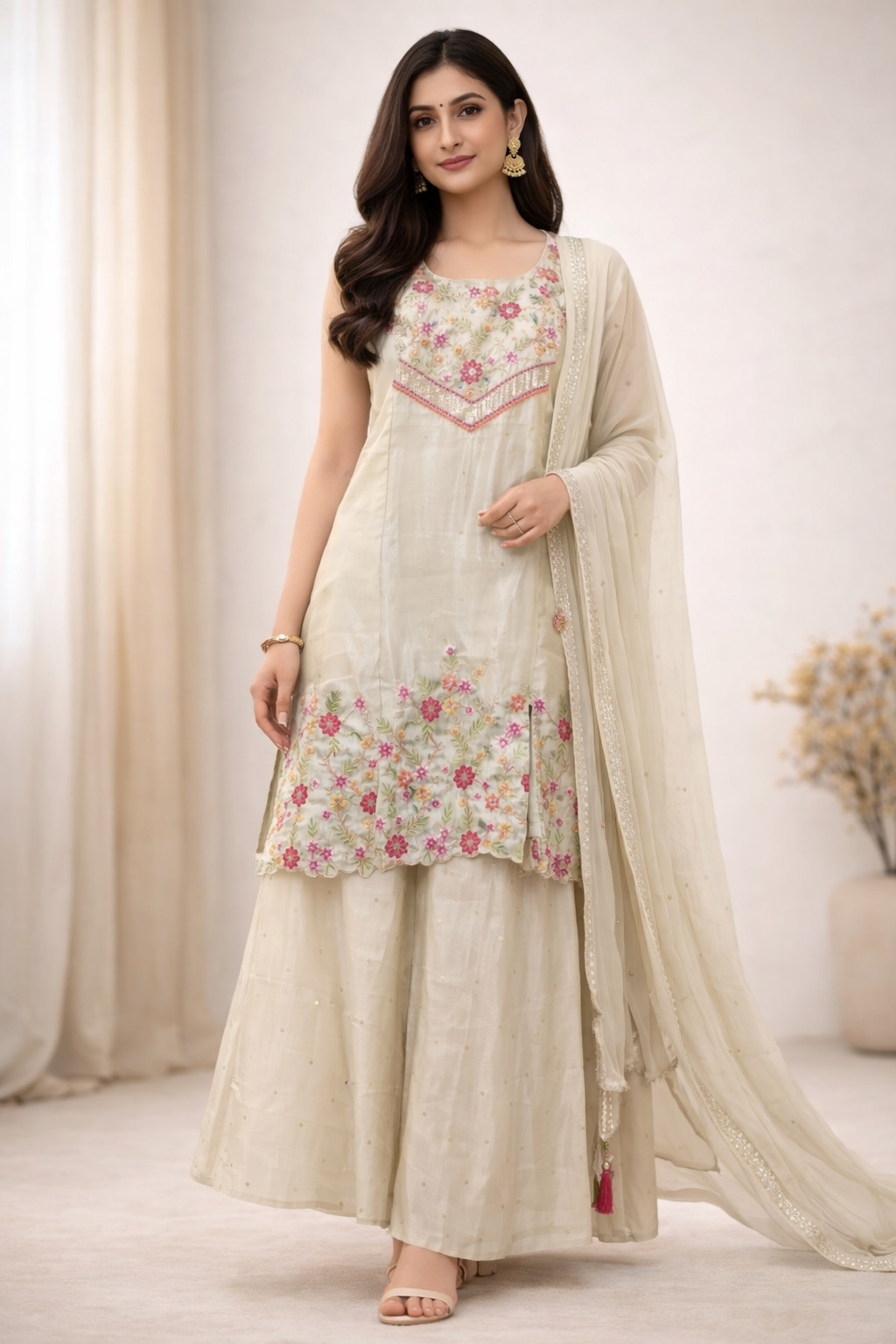 {Size-L} Beautiful white color ghararah with heavy work