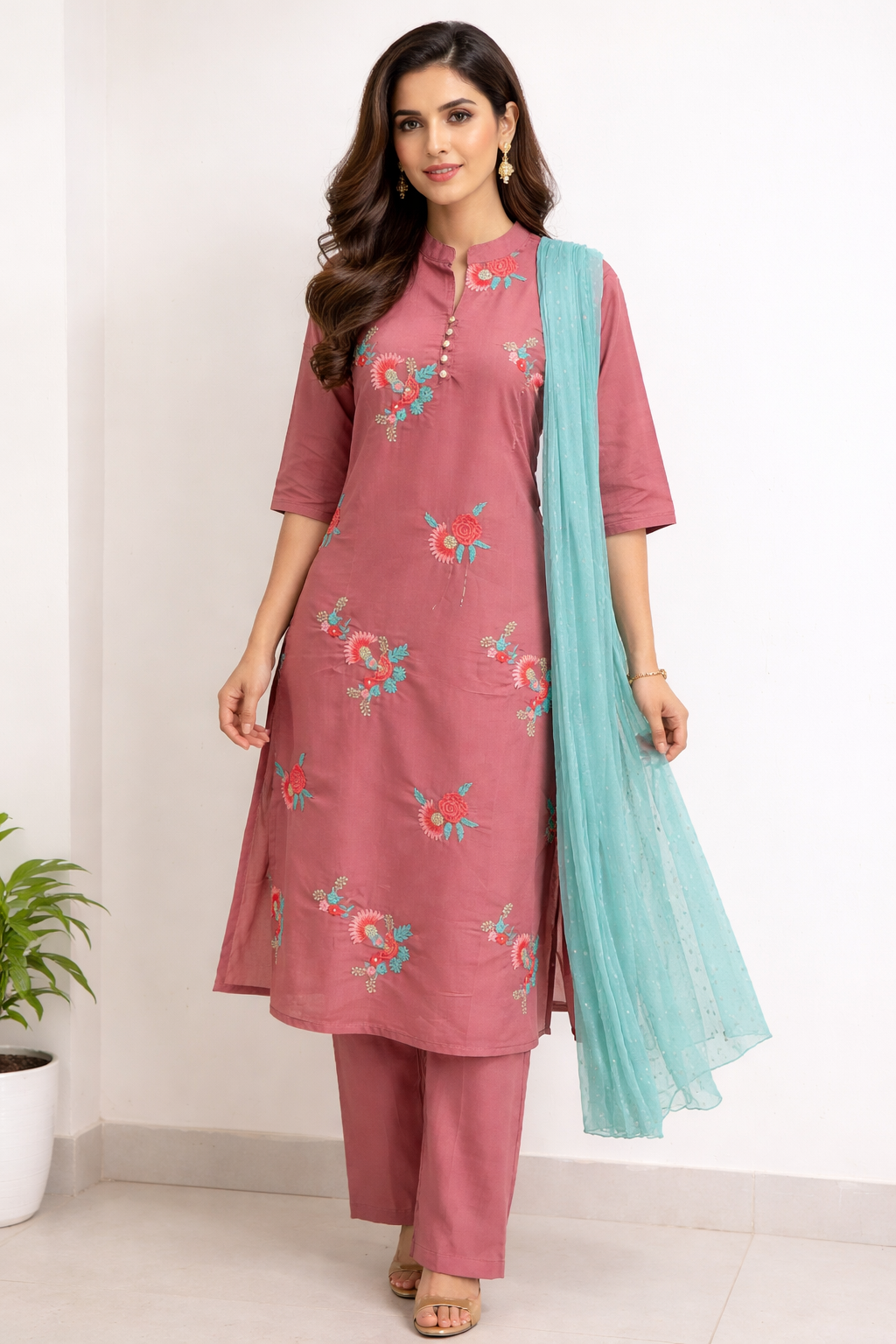 Beautiful Dusty rose colour 3 piece suit set. {D3PPe39}