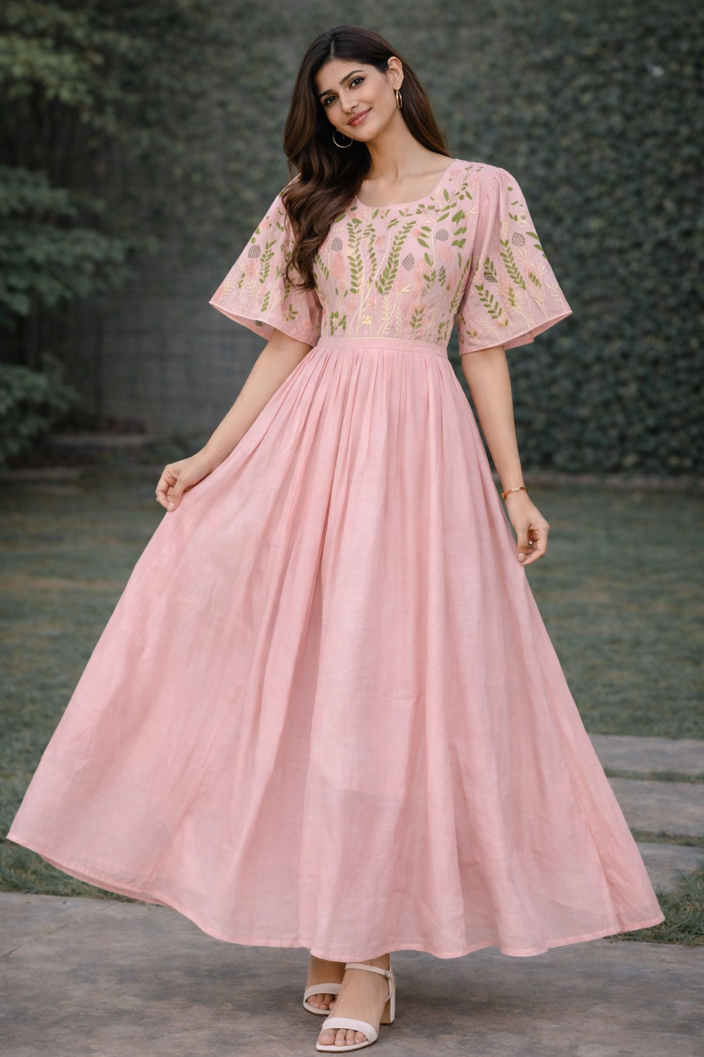 Size-4xl Trending Mul cotton frock in peach color