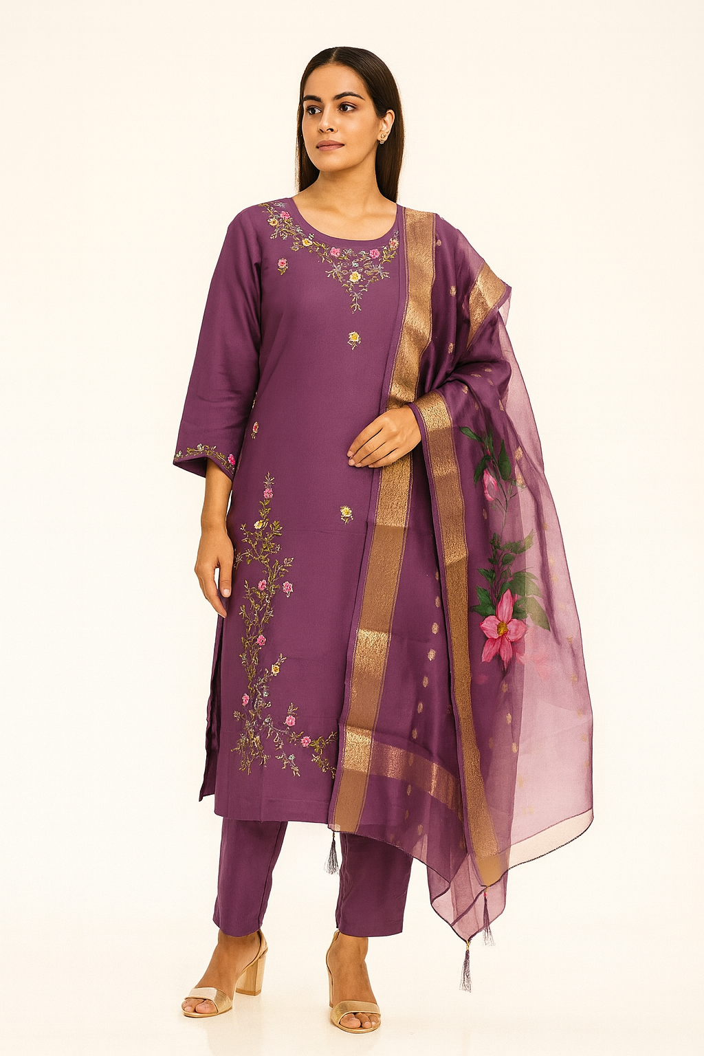 Beautiful Purple color 3 piece set dress  {D3PPr26}