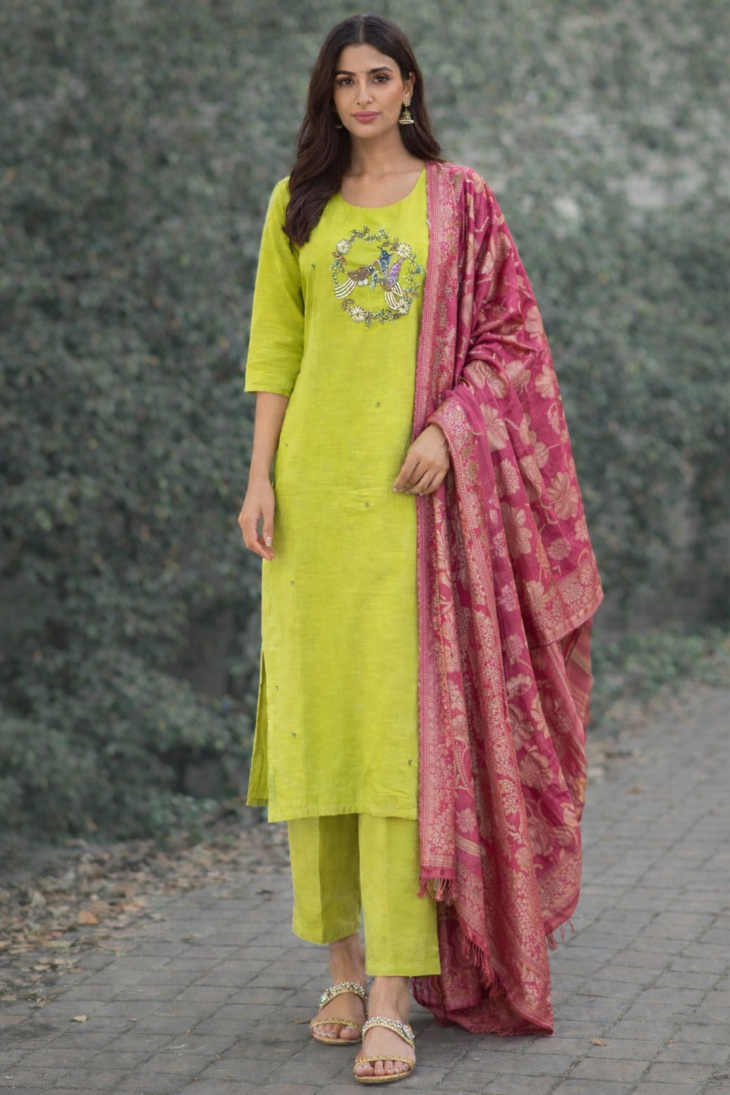 {Size-M}Beautiful lime green color 3 piece suit set