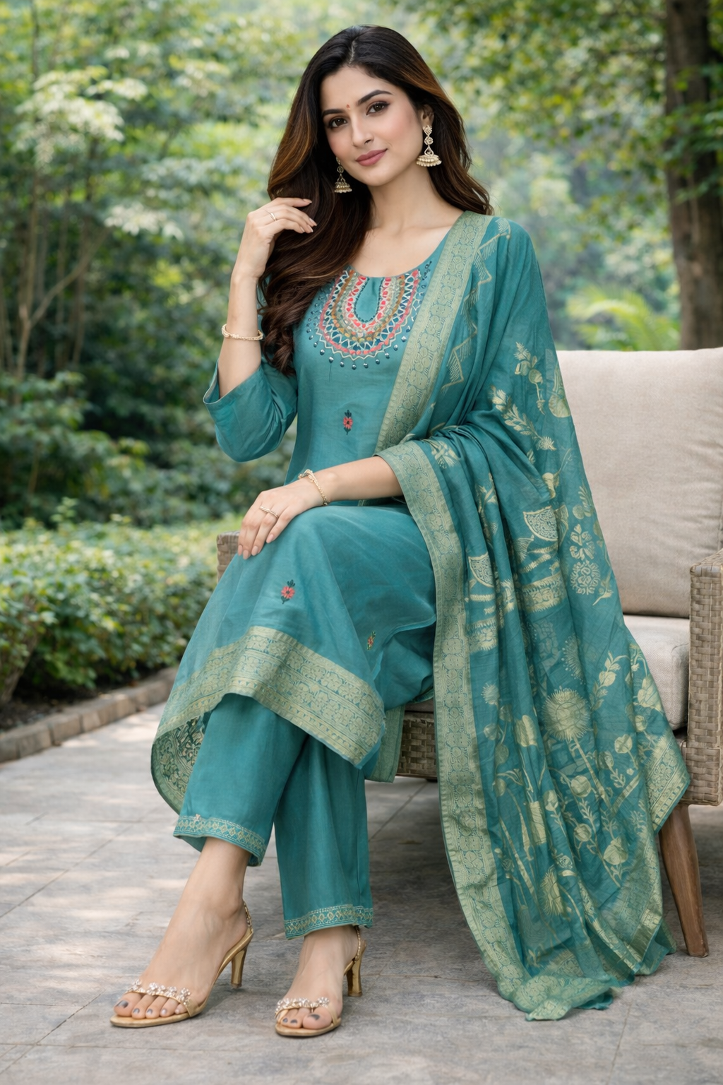 Size-3xl Beautiful Glass green colour 3 piece suit set
