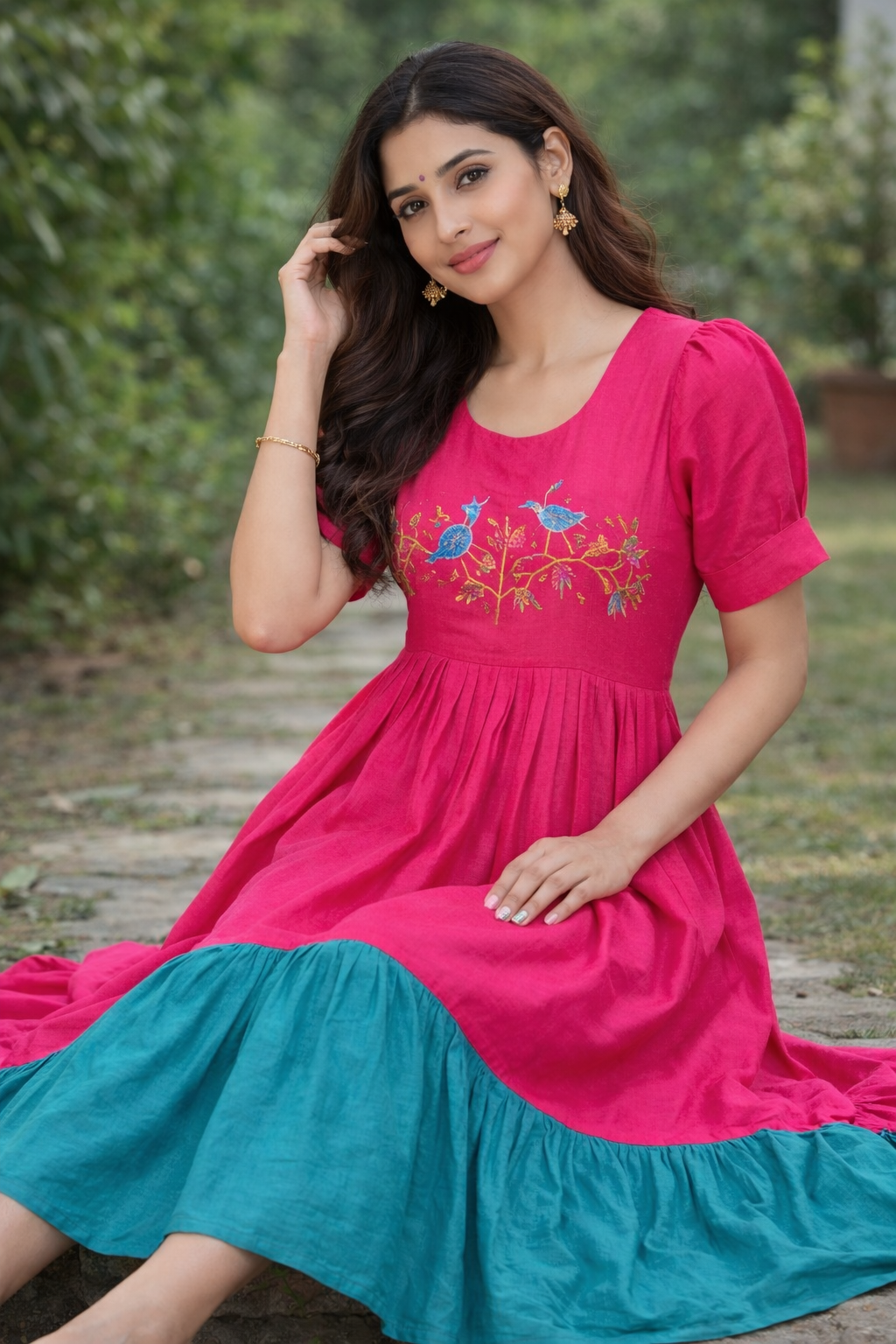 Beautiful pink colour long frock