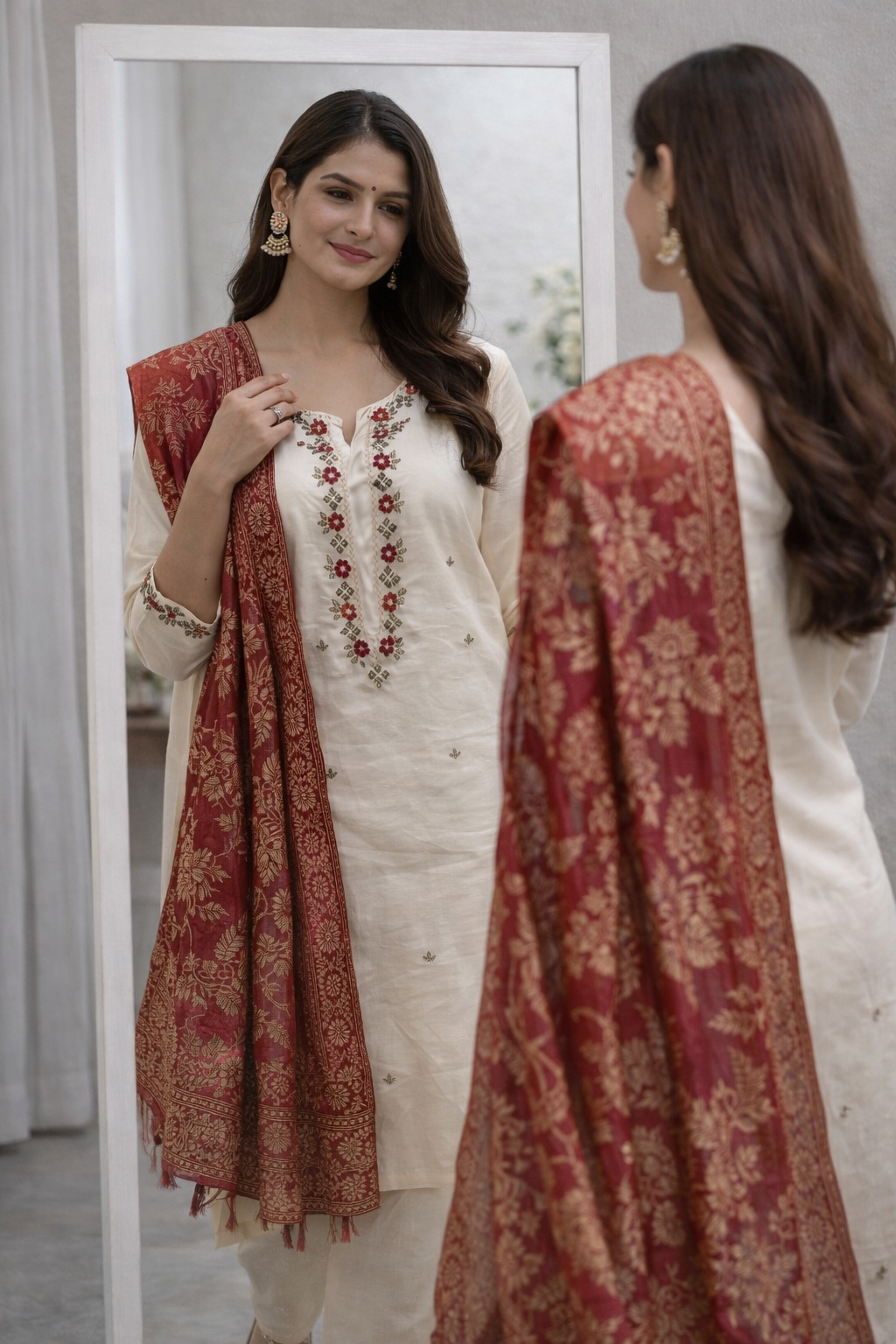 Beautiful Off white Maggam work 3 piece suit set