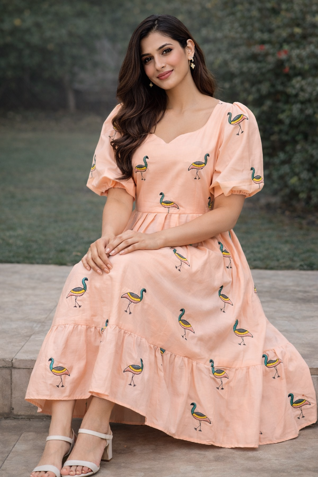 Size-M Trending Mul cotton frock on pastel orange