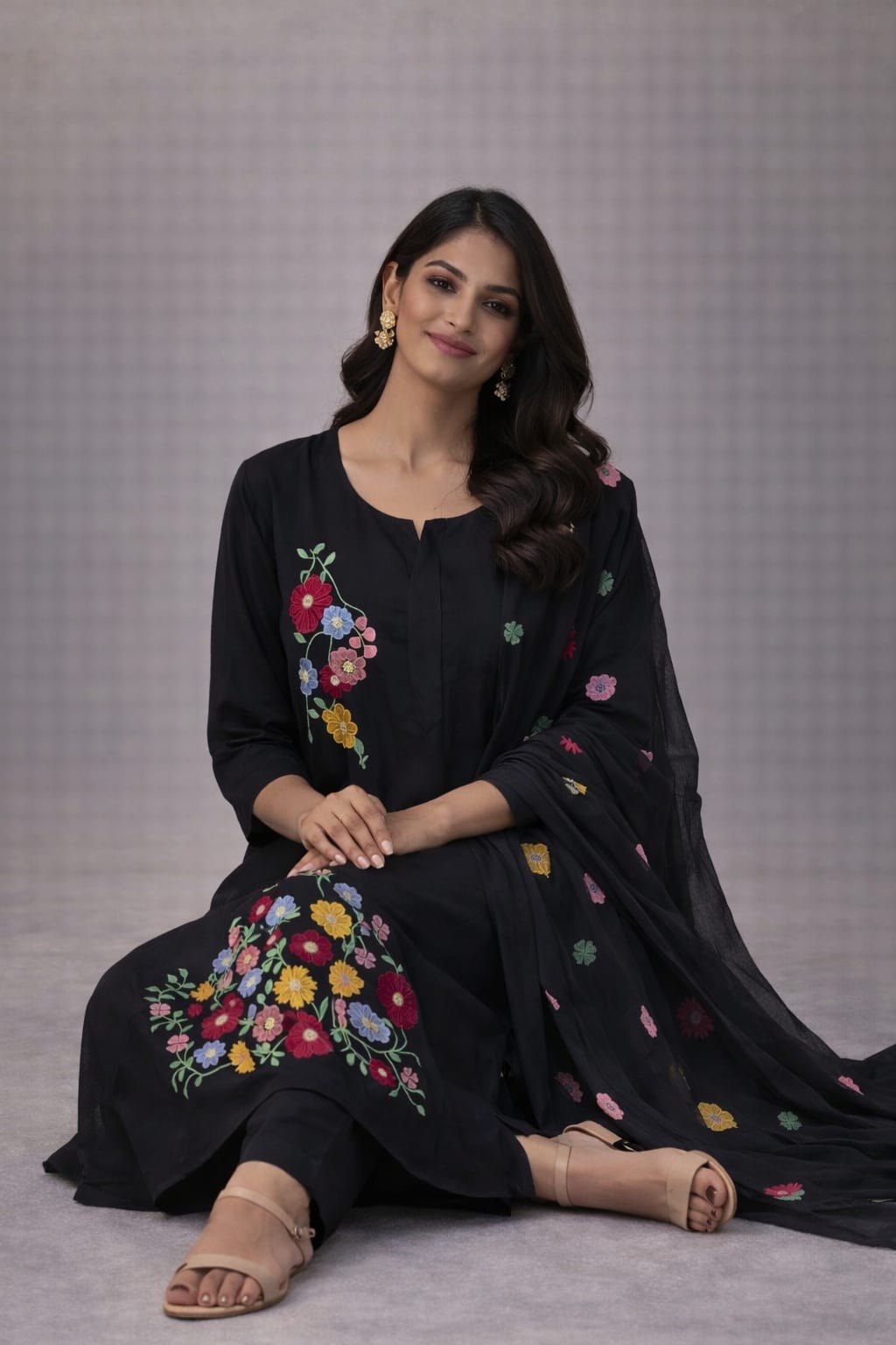 {Size-XL} Beautiful black colour thread work  3 piece set