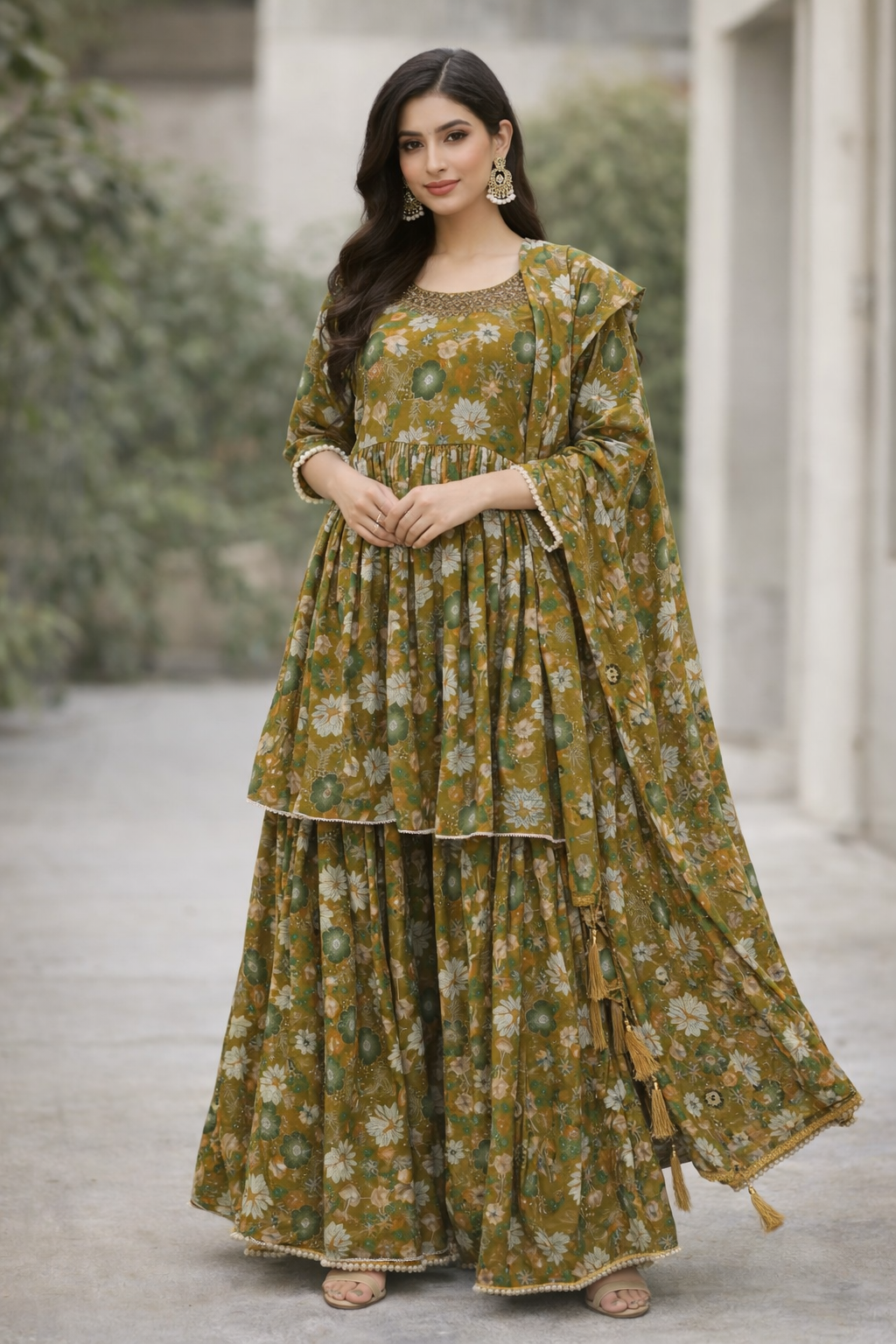 Beautiful mehandi green color shararah