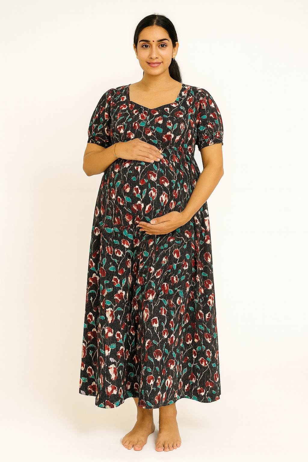 Beautiful cotton Black floral maternity dress