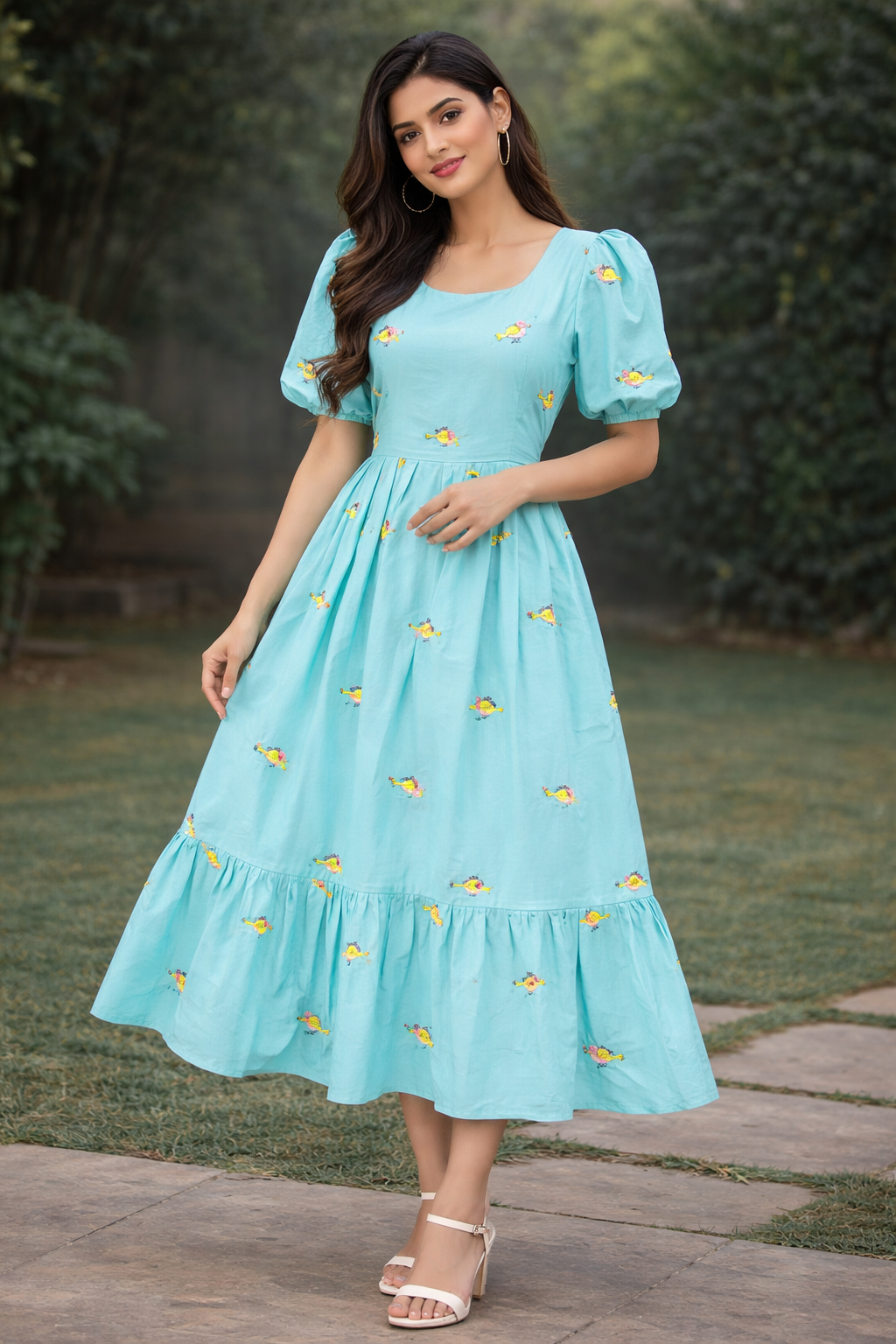 Size-L Trending Mul cotton frock in pastel blue