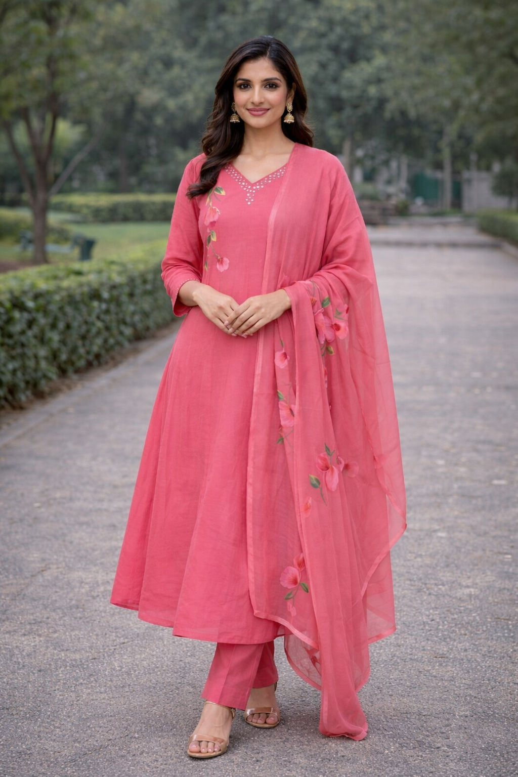 Size-3xl Trending Mul cotton brush paint anarkali 3 piece suit set