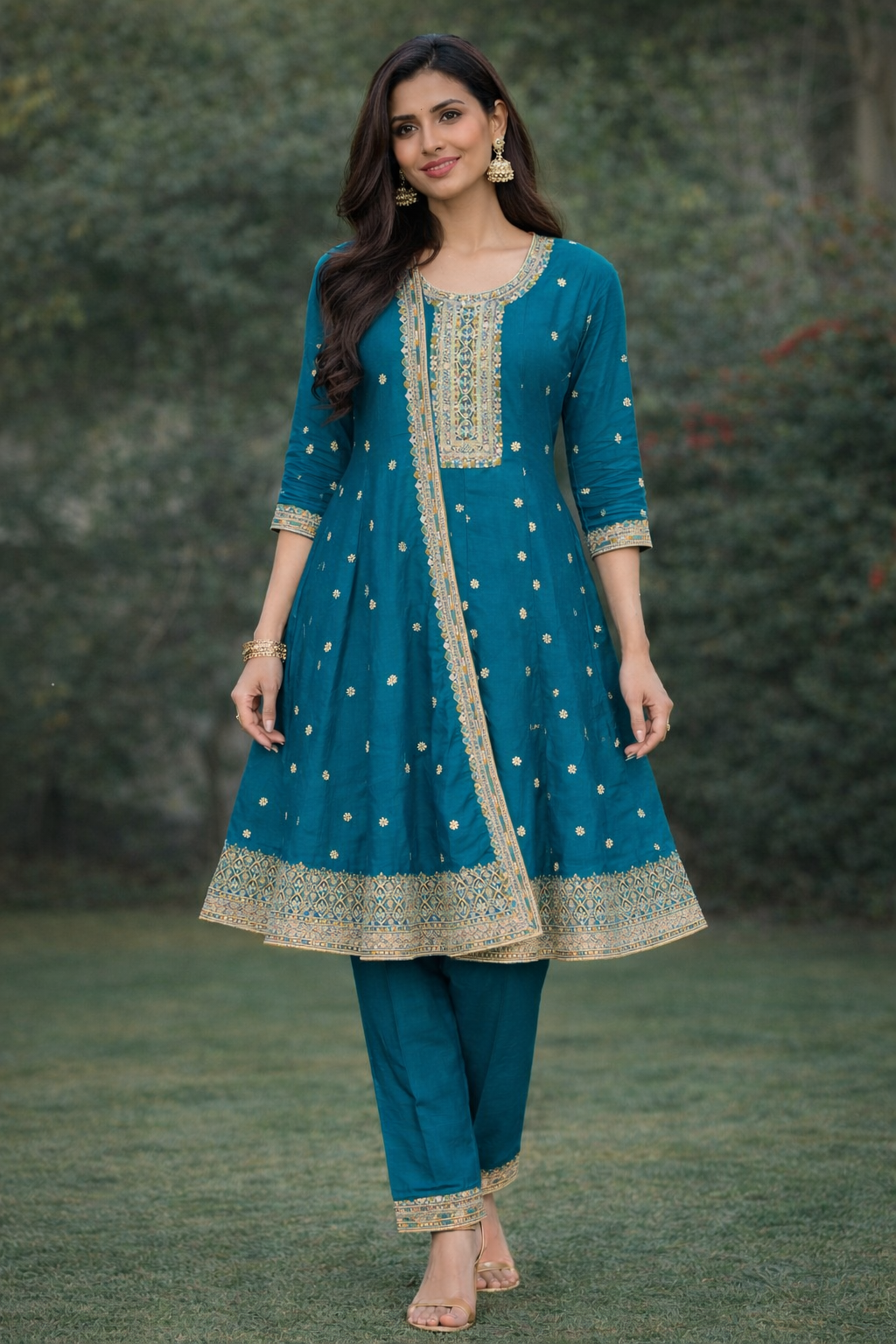 Size-3xl Trending Teal blue anarkali suit set