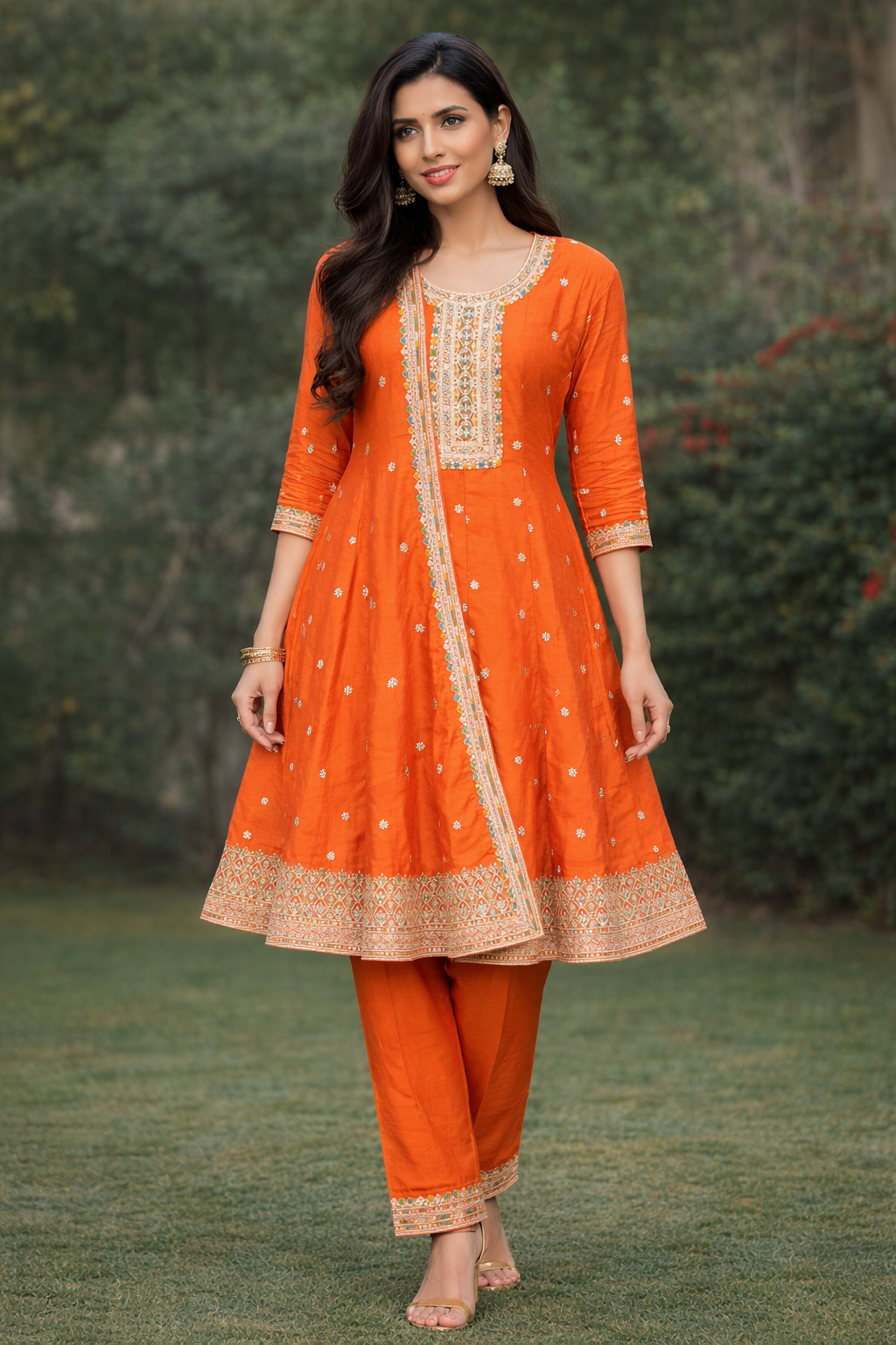 Size-3xl Trending orange anarkali suit set
