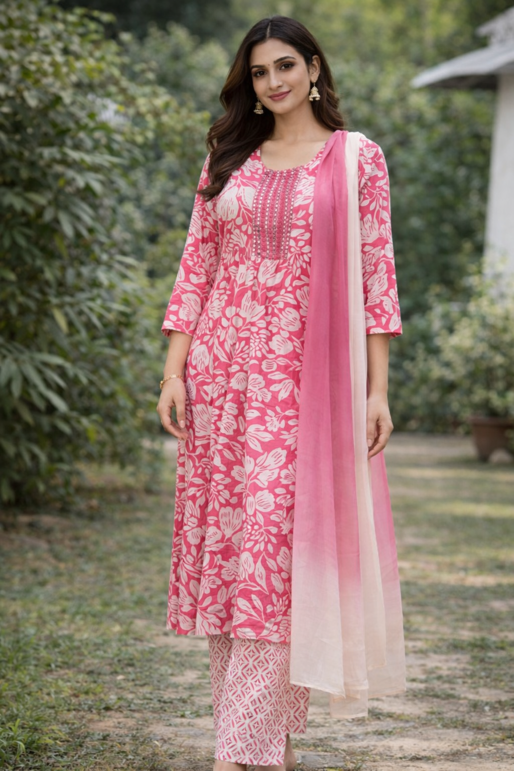 Size-5xl Beautiful pink white daily wear 3 piece suit set
